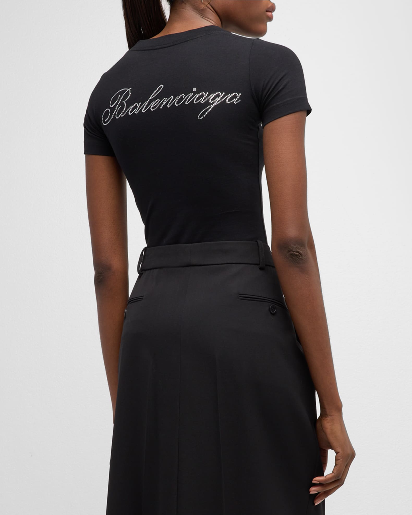 Balenciaga Strass Handwritten Logo Short-Sleeve Fitted T