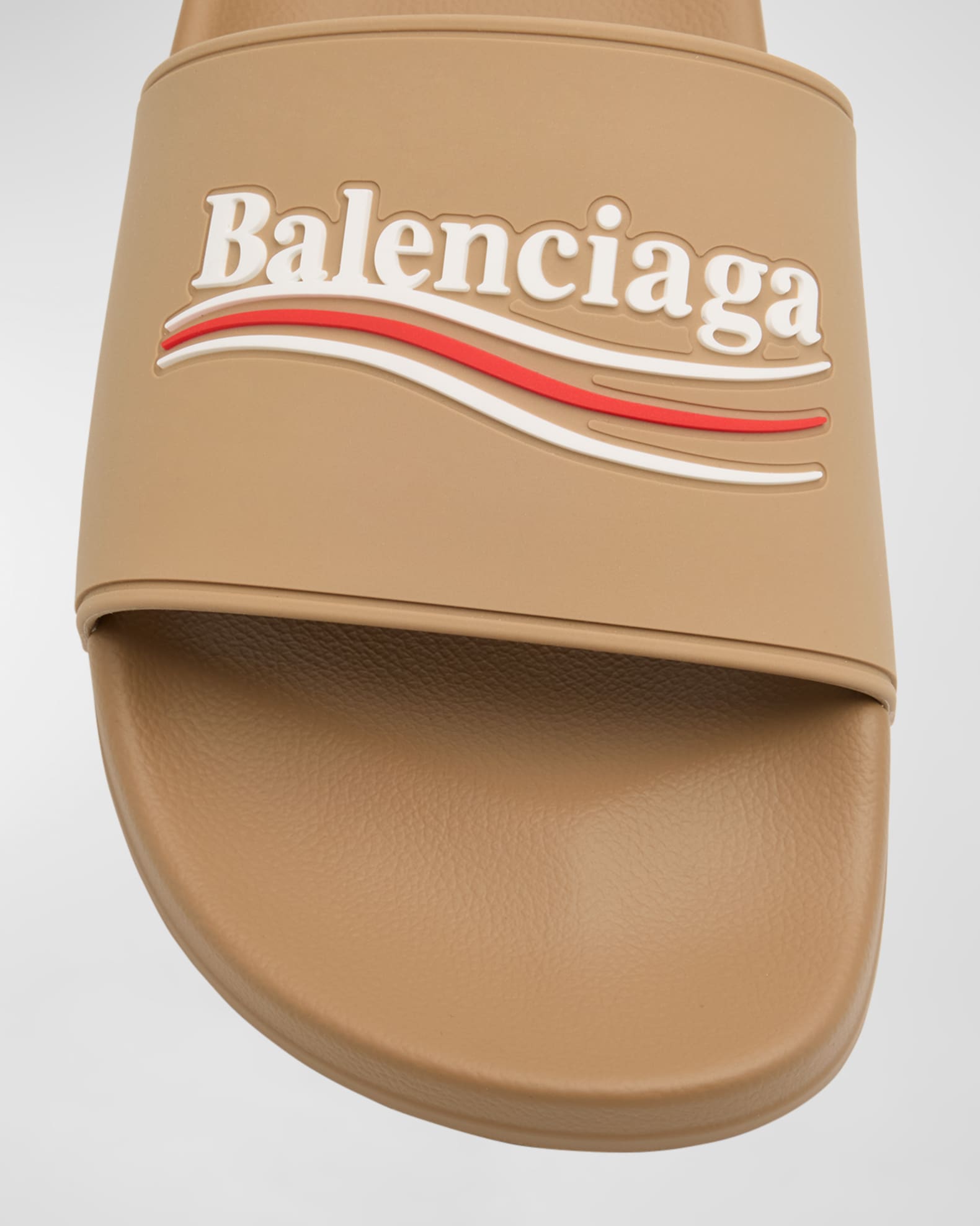$375 Women's Balenciaga Logo Pool Slides Flat Sandals