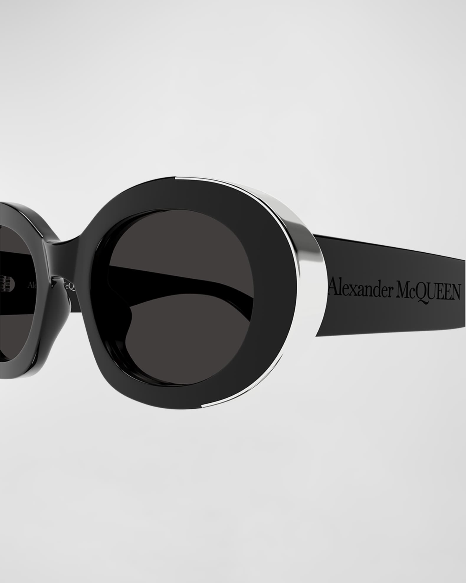 Silver Embellished Acetate Oval Sunglasses 1