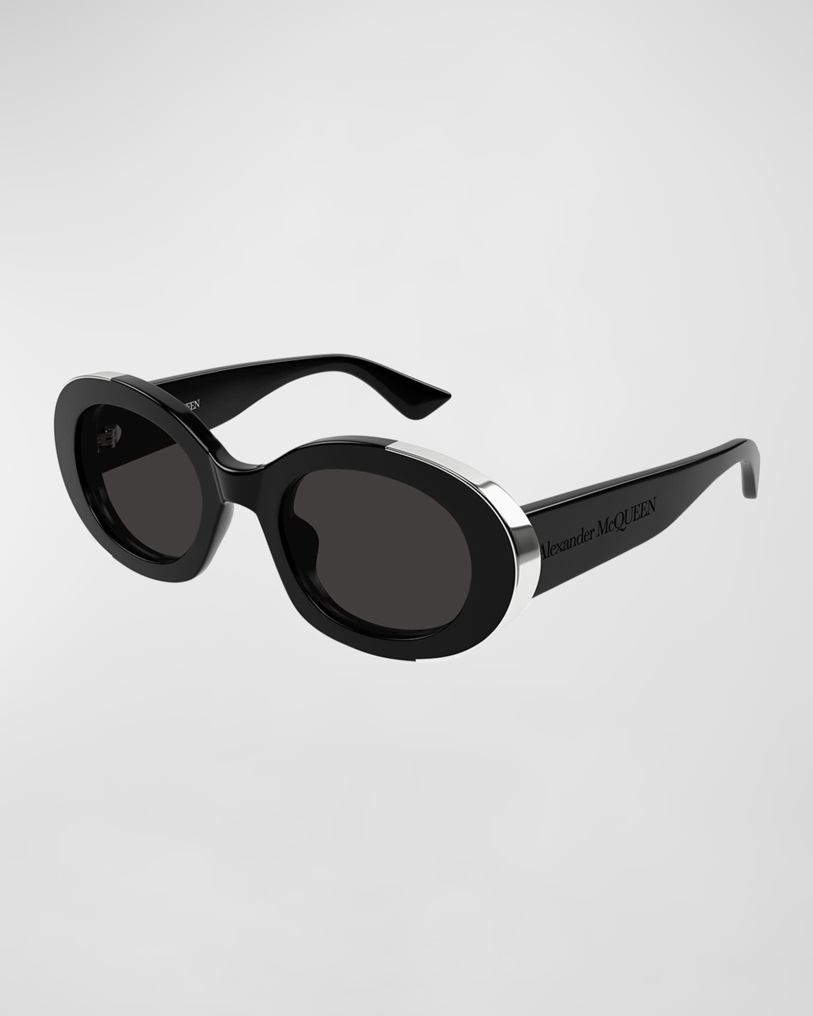Silver Embellished Acetate Oval Sunglasses 0