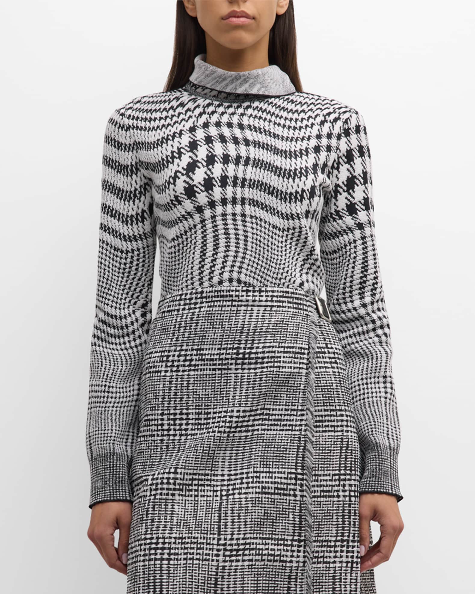 FW 2005 Black & Grey Cashmere Houndstooth Turtleneck