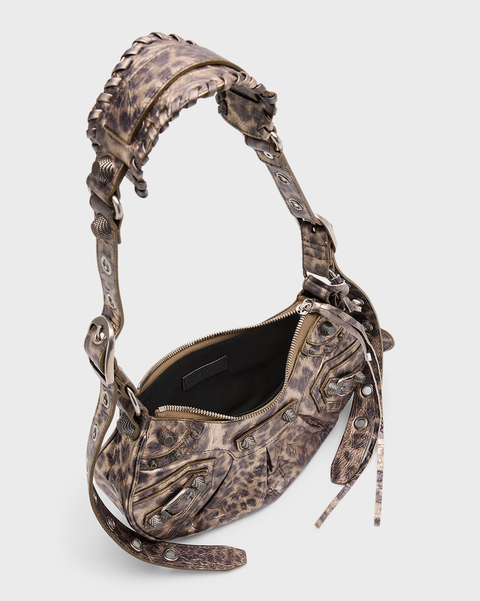 Balenciaga Le Cagole XS Leopard-Print Metallic Shoulder Bag | Neiman Marcus