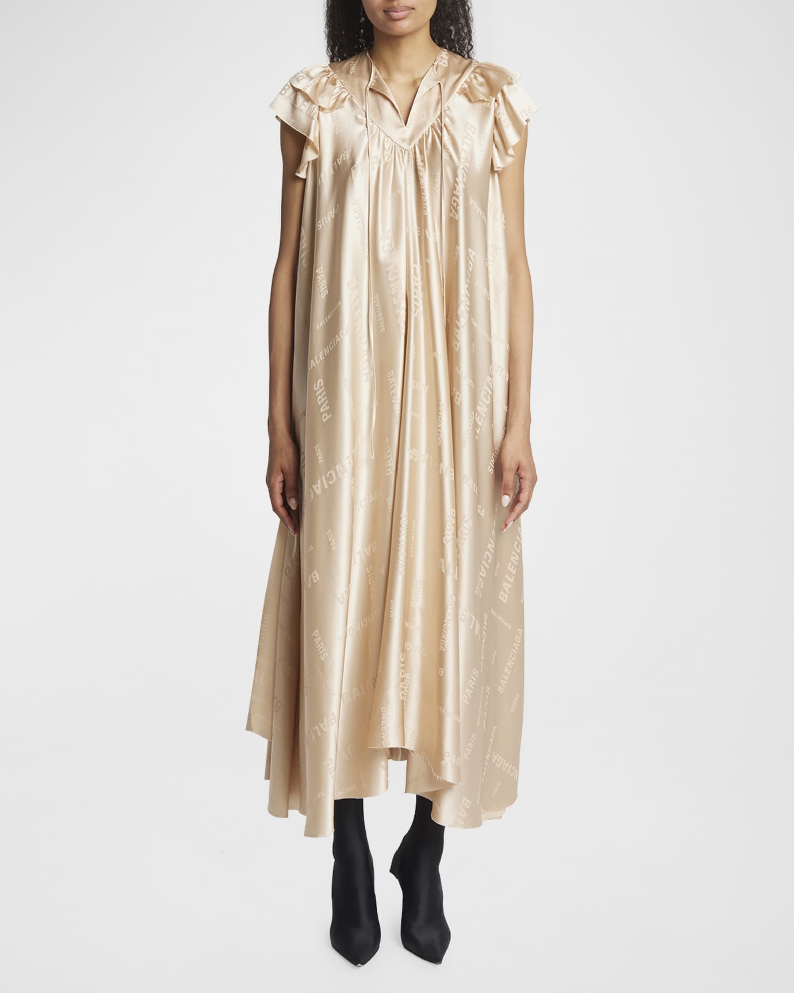 ワンピース BALENCIAGA Embroidered Satin Dress BALENCIAGA Satin midi dress | NET-A-PORTER