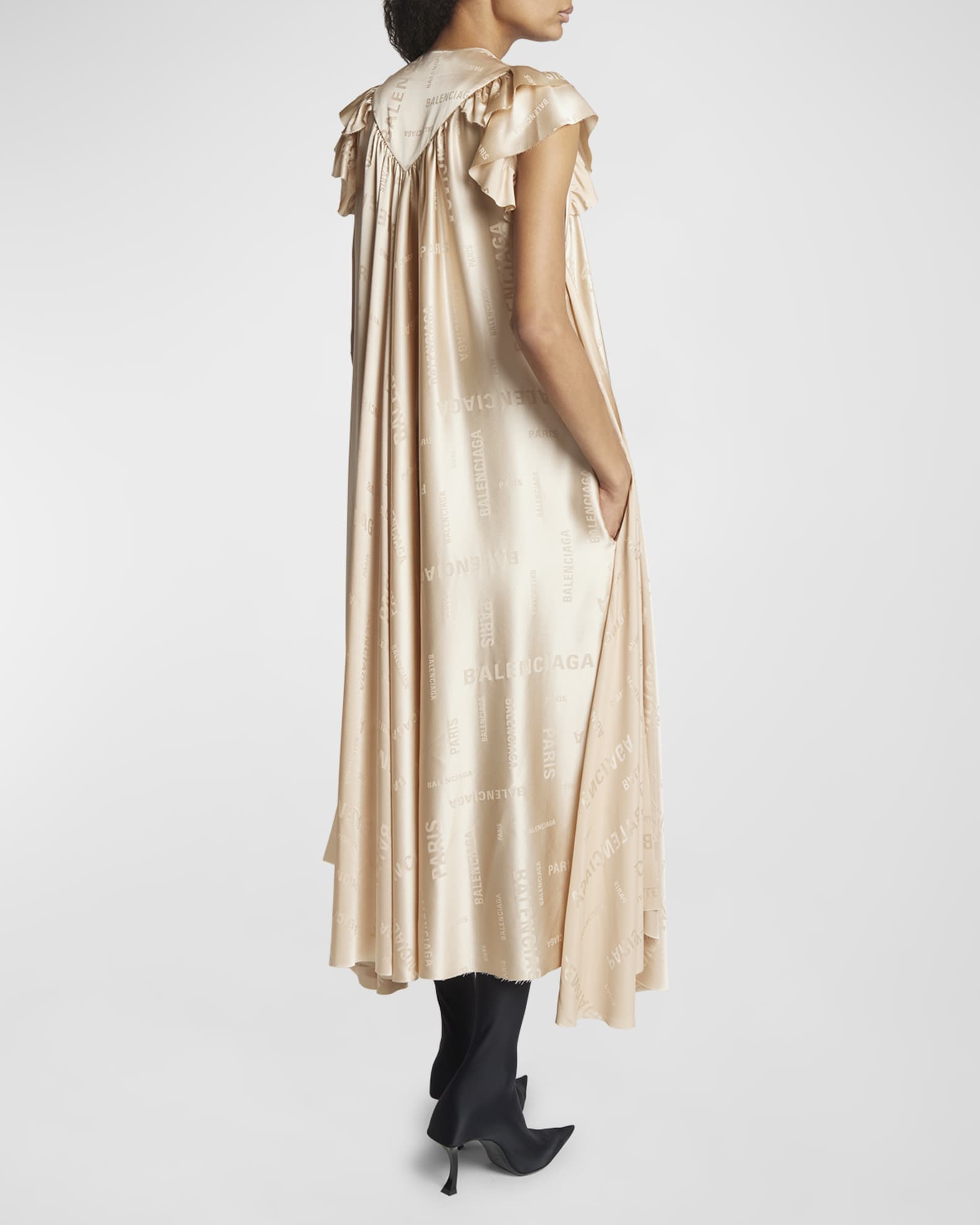 ワンピース Balenciaga Ivory satin long dress Balenciaga Bal Paris Allover Oversized Dress | Neiman Marcus
