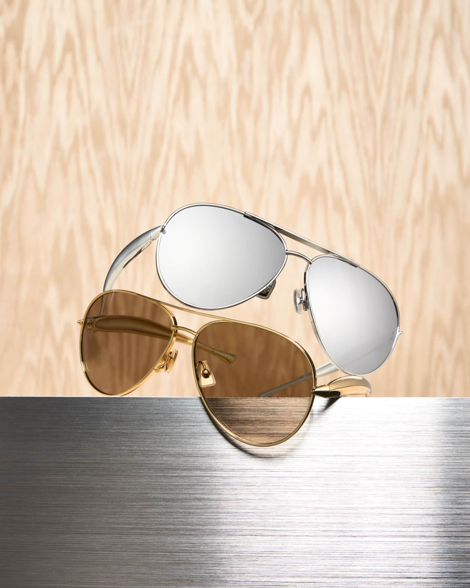 Bottega Veneta Curved Metal Aviator Sunglasses | Neiman Marcus