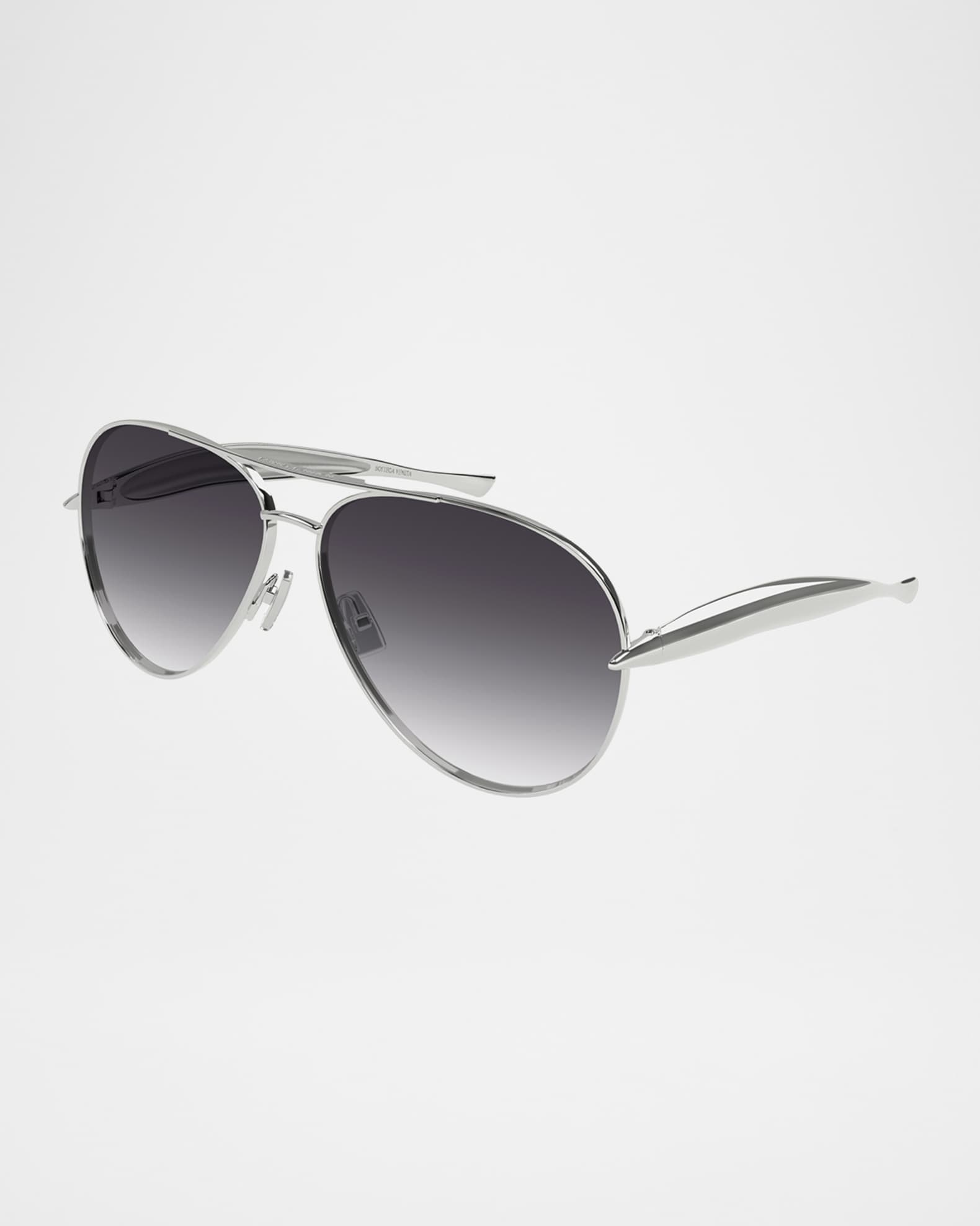 Bottega Veneta Curved Metal Aviator Sunglasses | Neiman Marcus