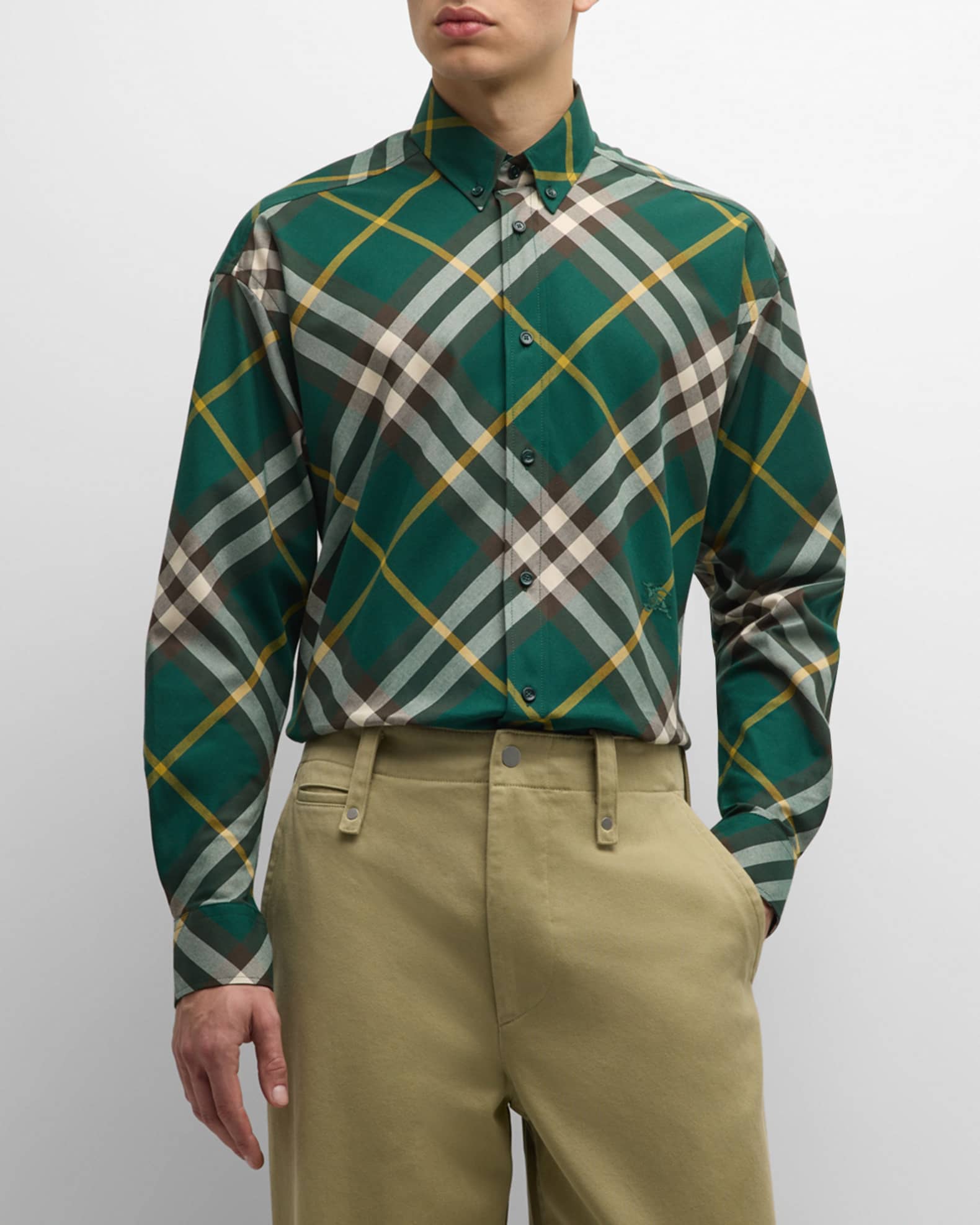Burberry check button down best sale shirt