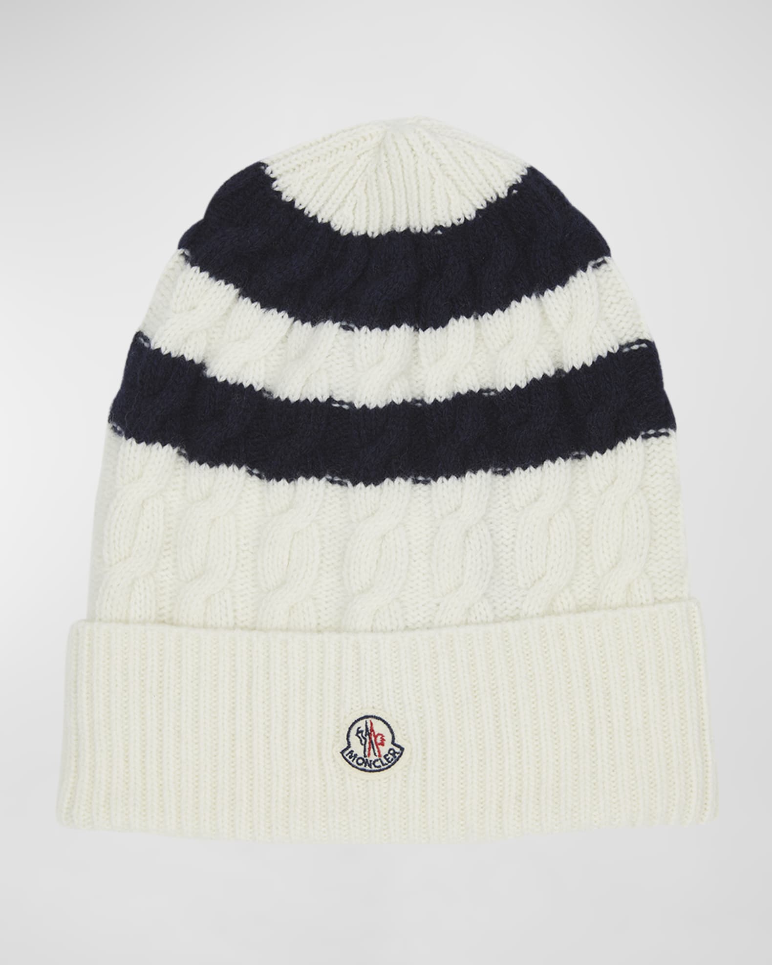 Striped Cable Knit Wool Beanie