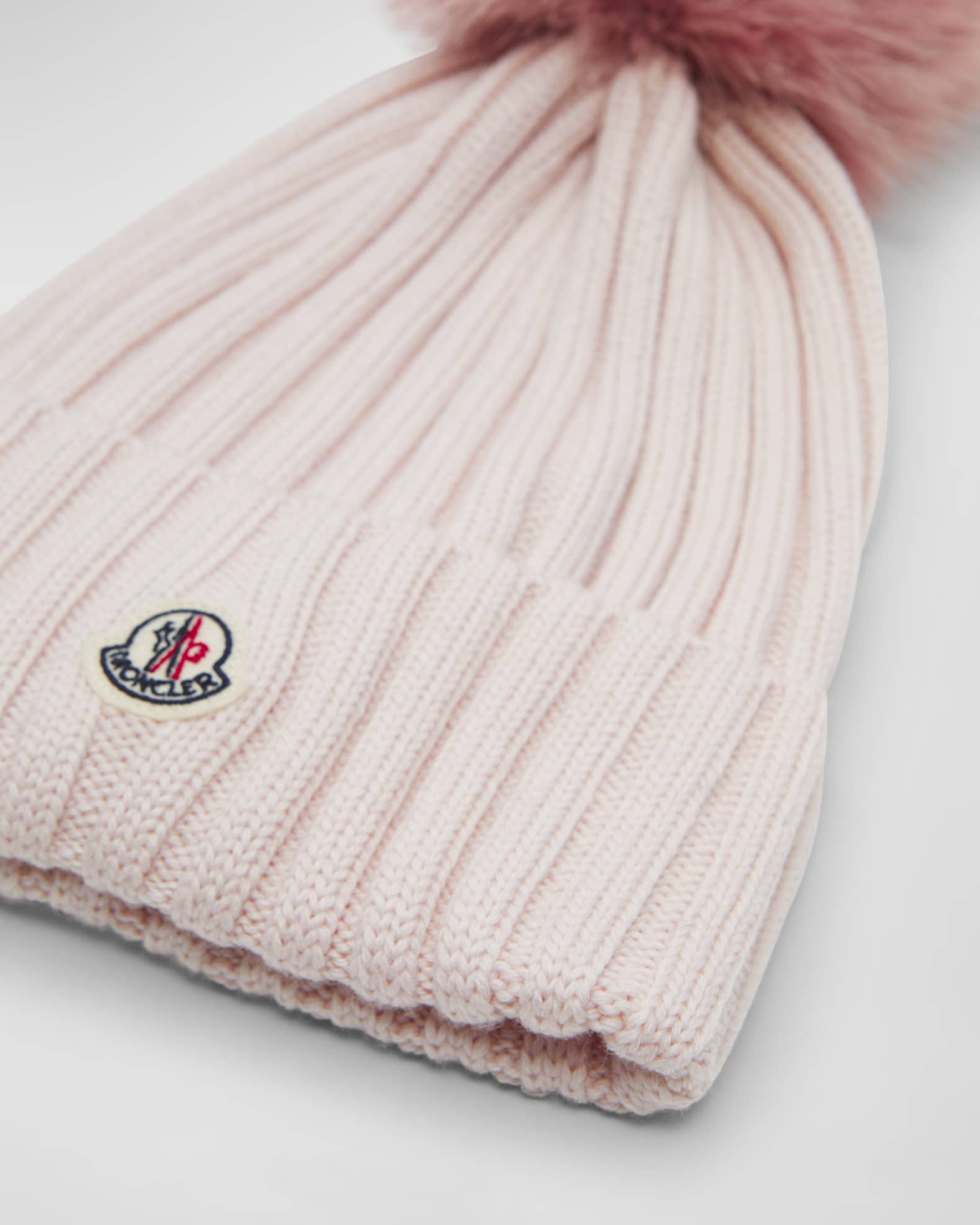 Moncler Ribbed Wool Beanie with Faux Fur Pom Neiman Marcus