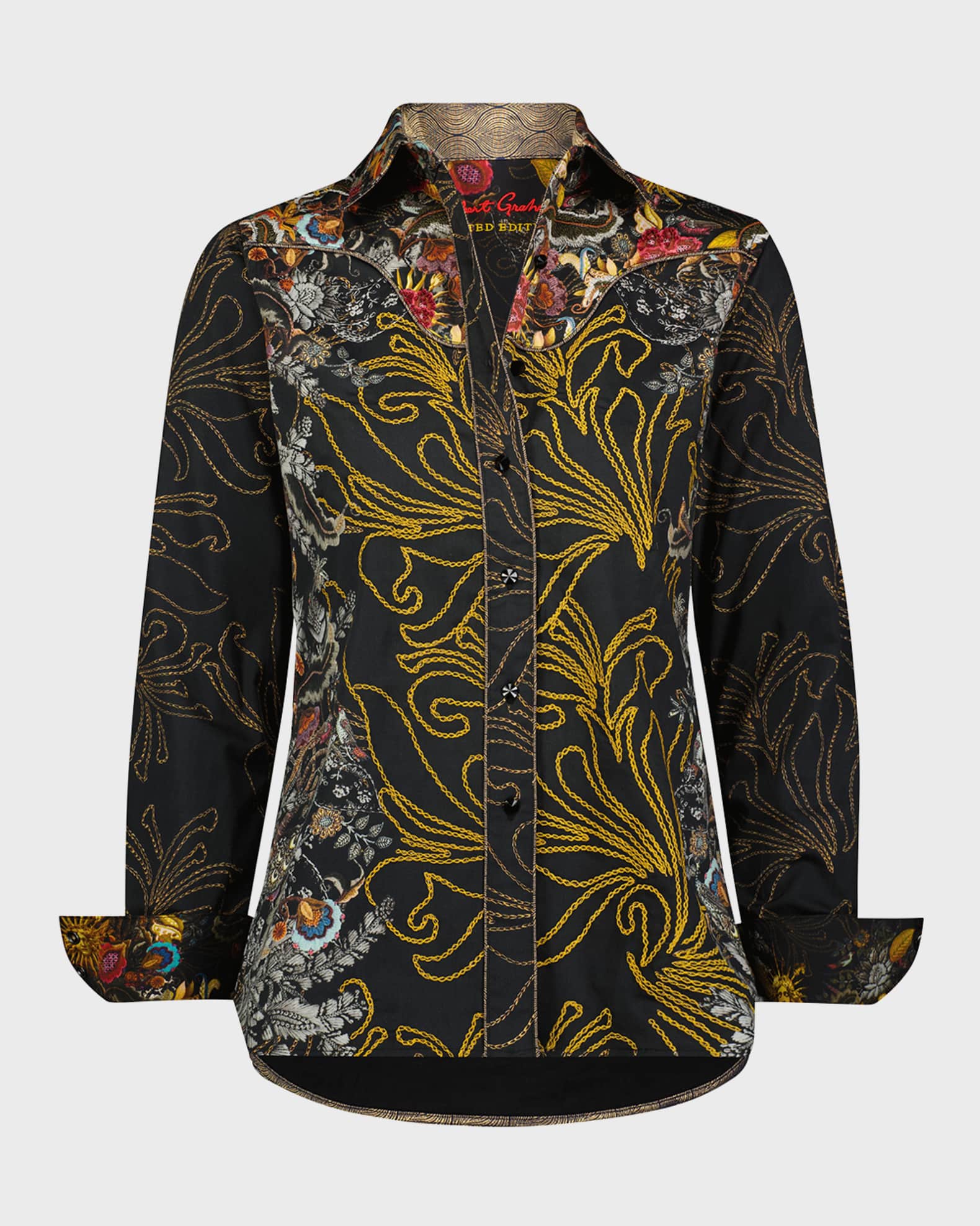 Robert Graham Jeweled Goddess Floral-Print Embroidered Shirt