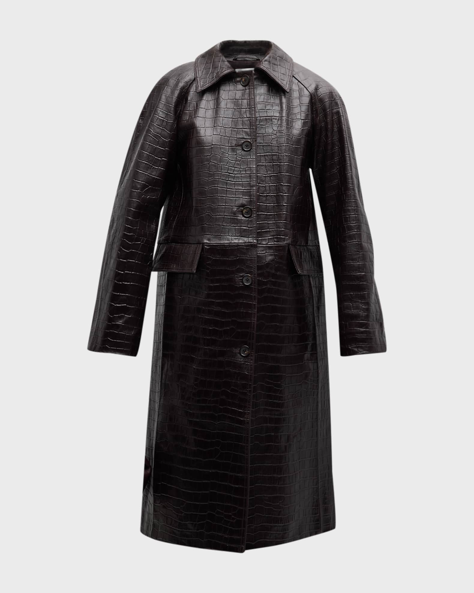 Toteme Raglan-Sleeve Croc-Embossed Leather Midi Coat | Neiman Marcus