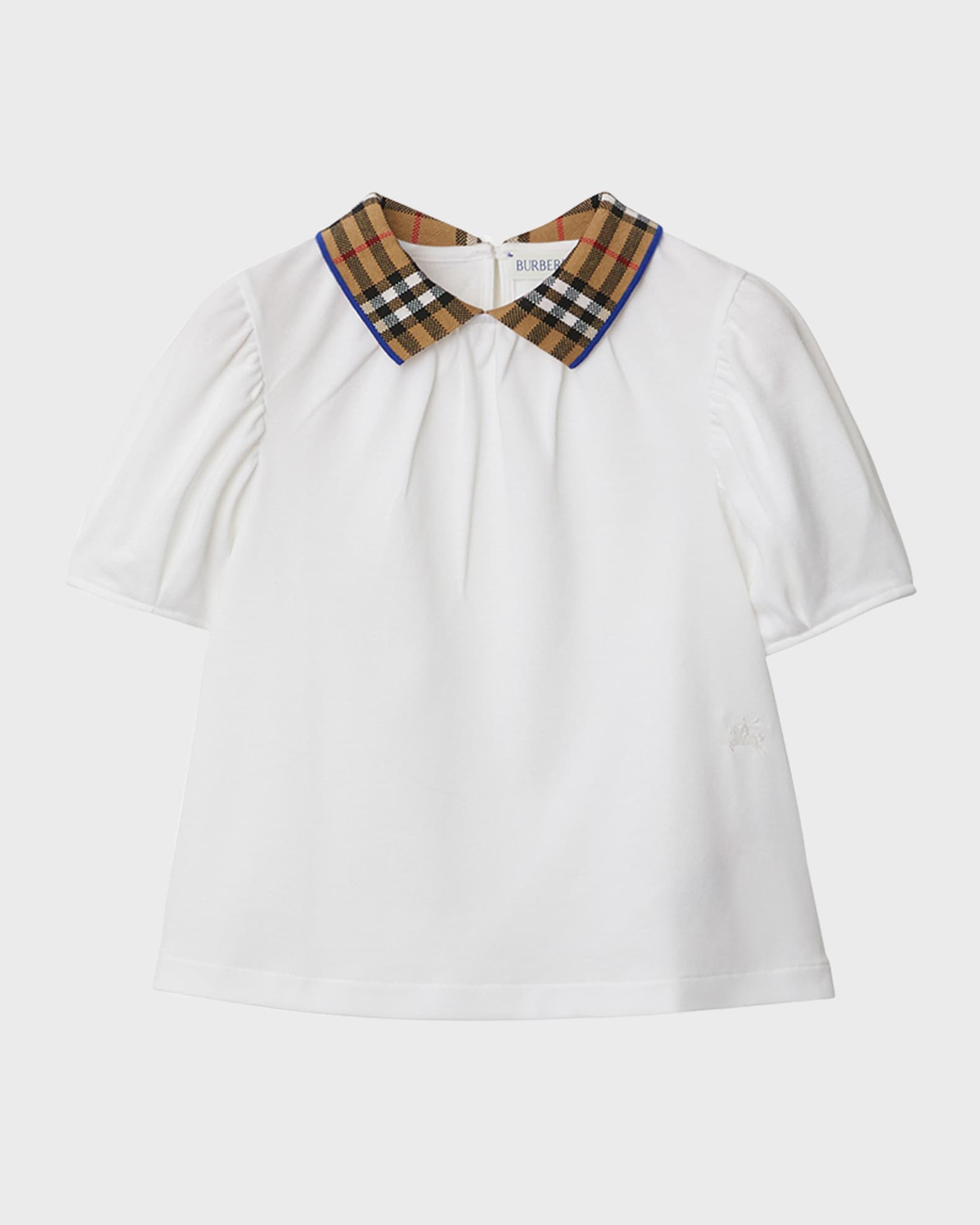 Girl's Alesea Short-Sleeve Knit Top with Check Collar