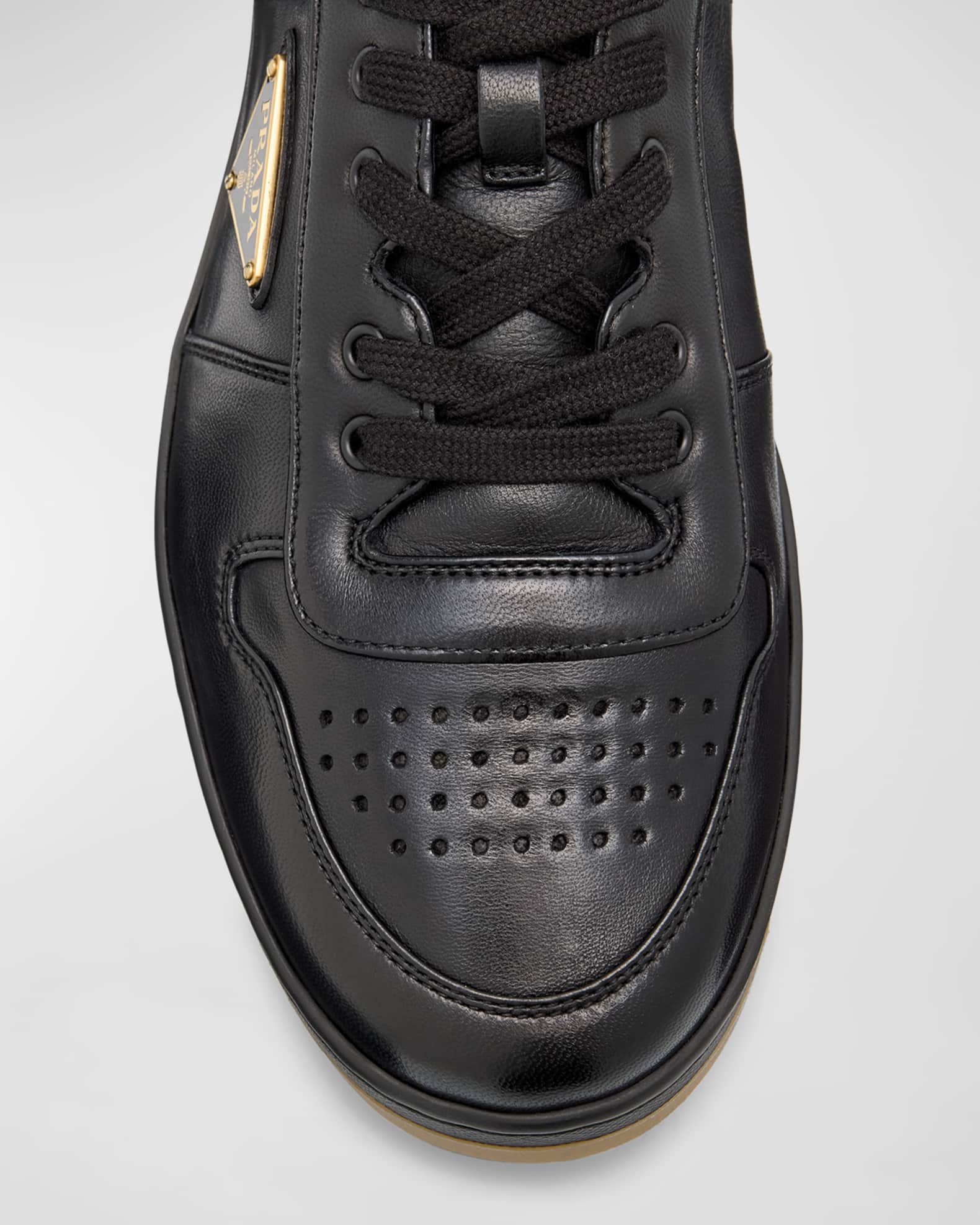 【関税&送料込】Prada Black Napa Leather Sneakers Prada Men's Downtown Napa Leather Low-Top Sneakers | Neiman