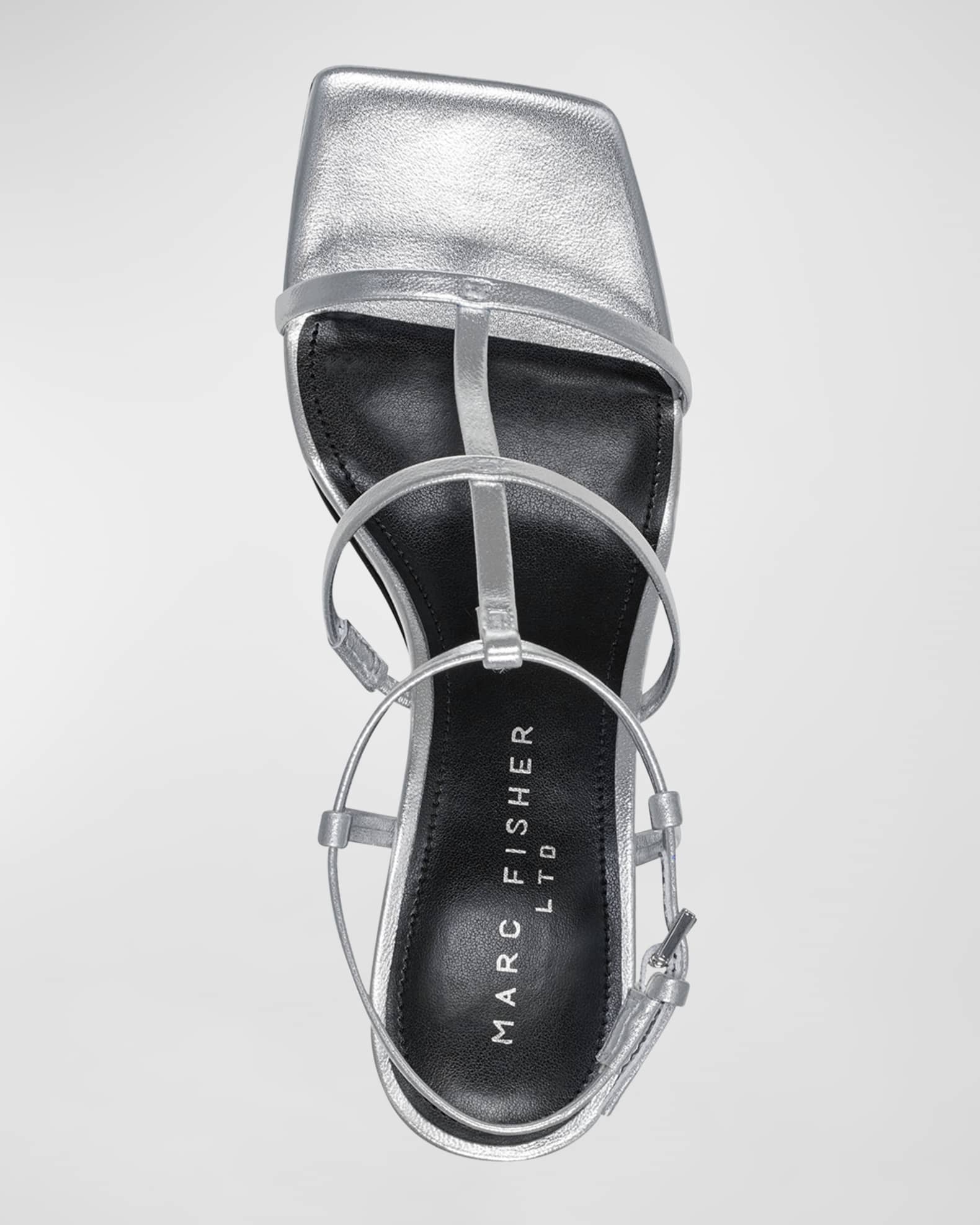 Marc Fisher Ltd Women s Dennie 73mm Leather Sandals Silver Size 8.5