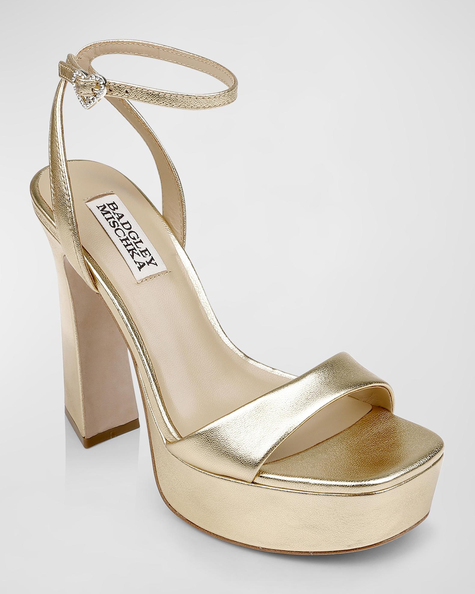 Badgley Mischka Caia Crystal Heart Platform Sandals | Neiman Marcus