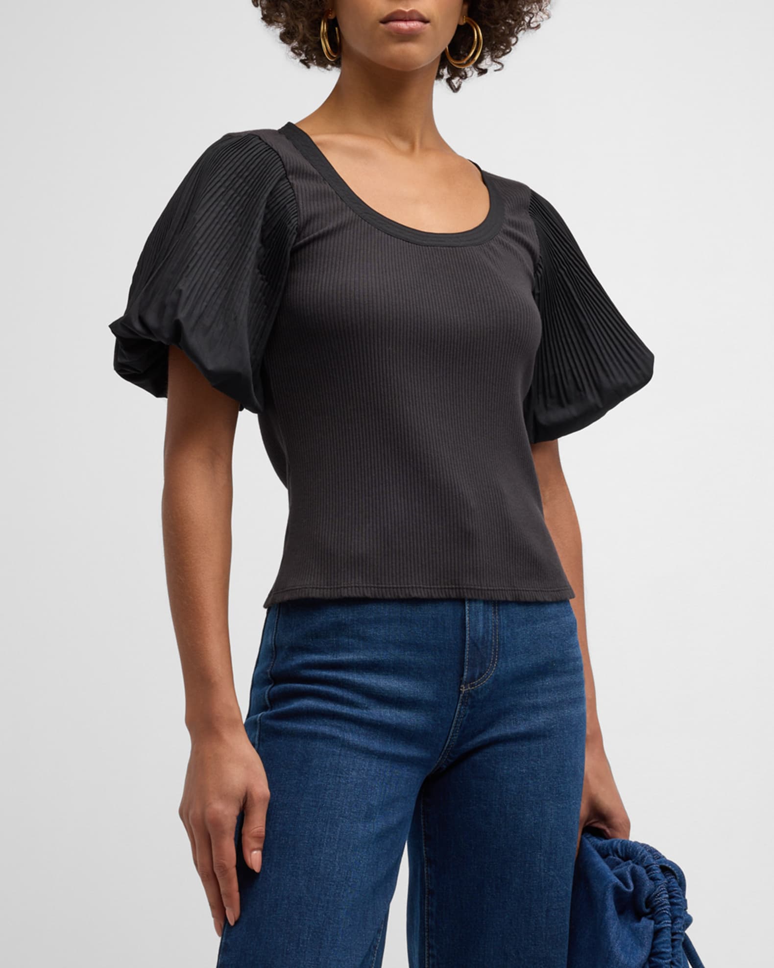 Suzanne Puff Sleeve Mixed Media Tee