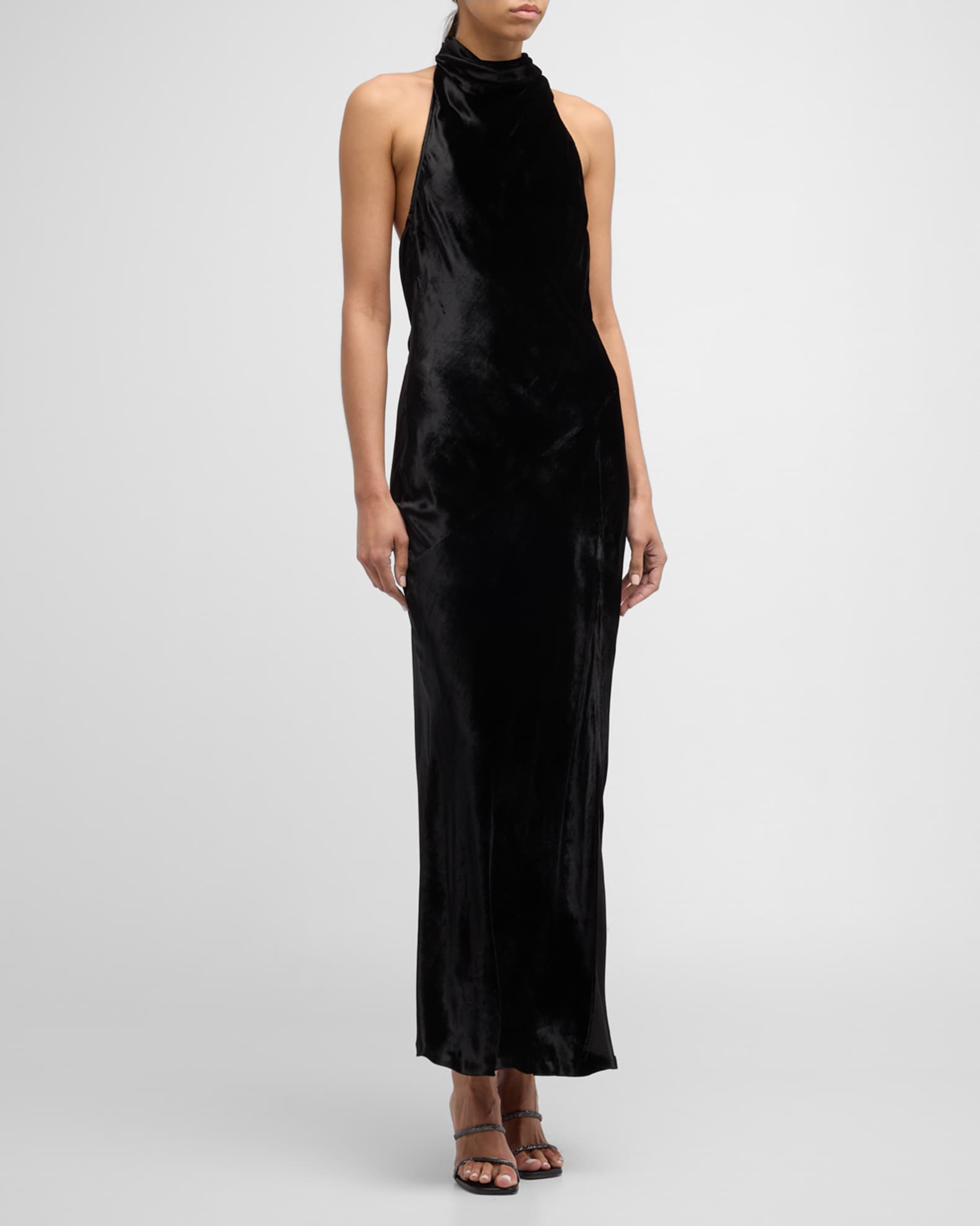 Ramy Brook Livia Velvet Halter Midi Dress | Neiman Marcus