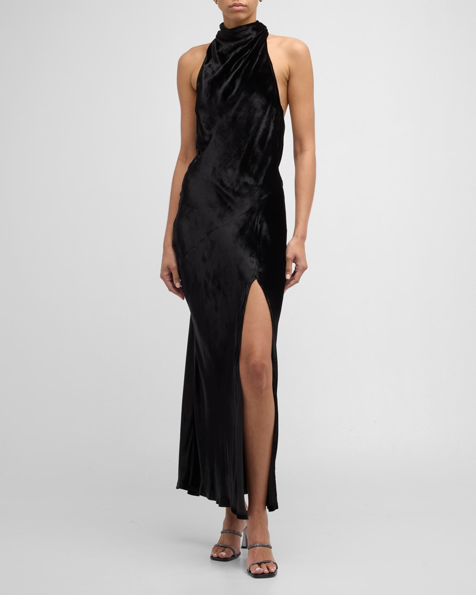 Ramy Brook Livia Velvet Halter Midi Dress | Neiman Marcus