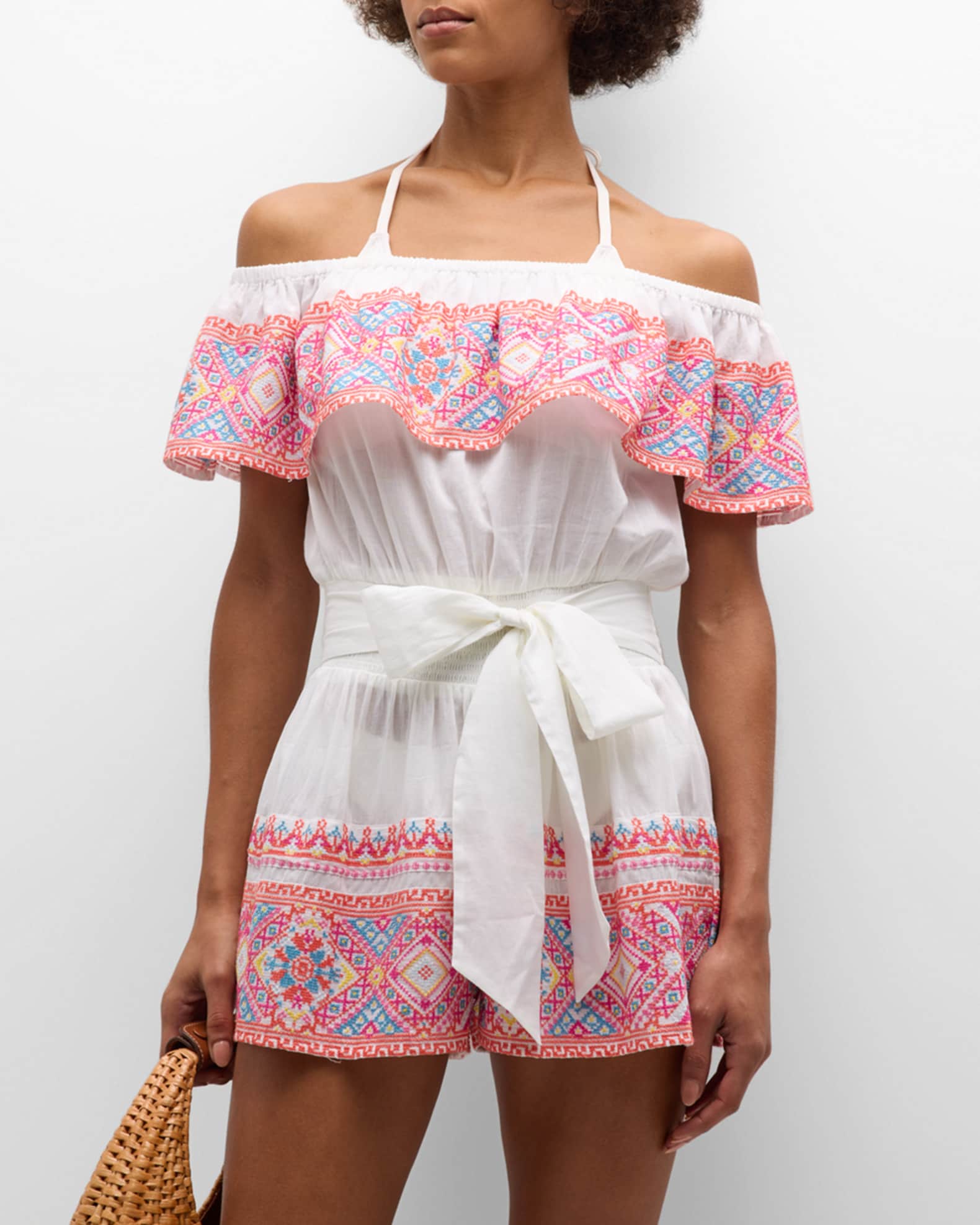 White Geometric Print Tassel Romper - S main image 0