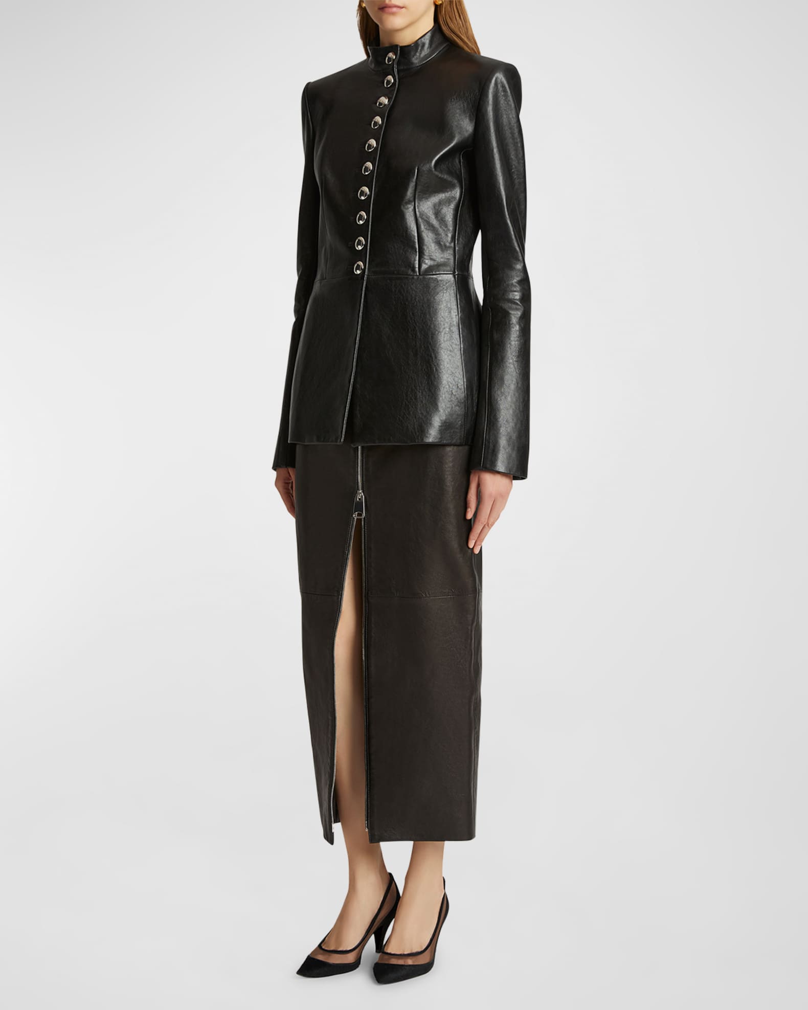 Khaite Samuel Band-Collar Leather Tailored Jacket | Neiman Marcus