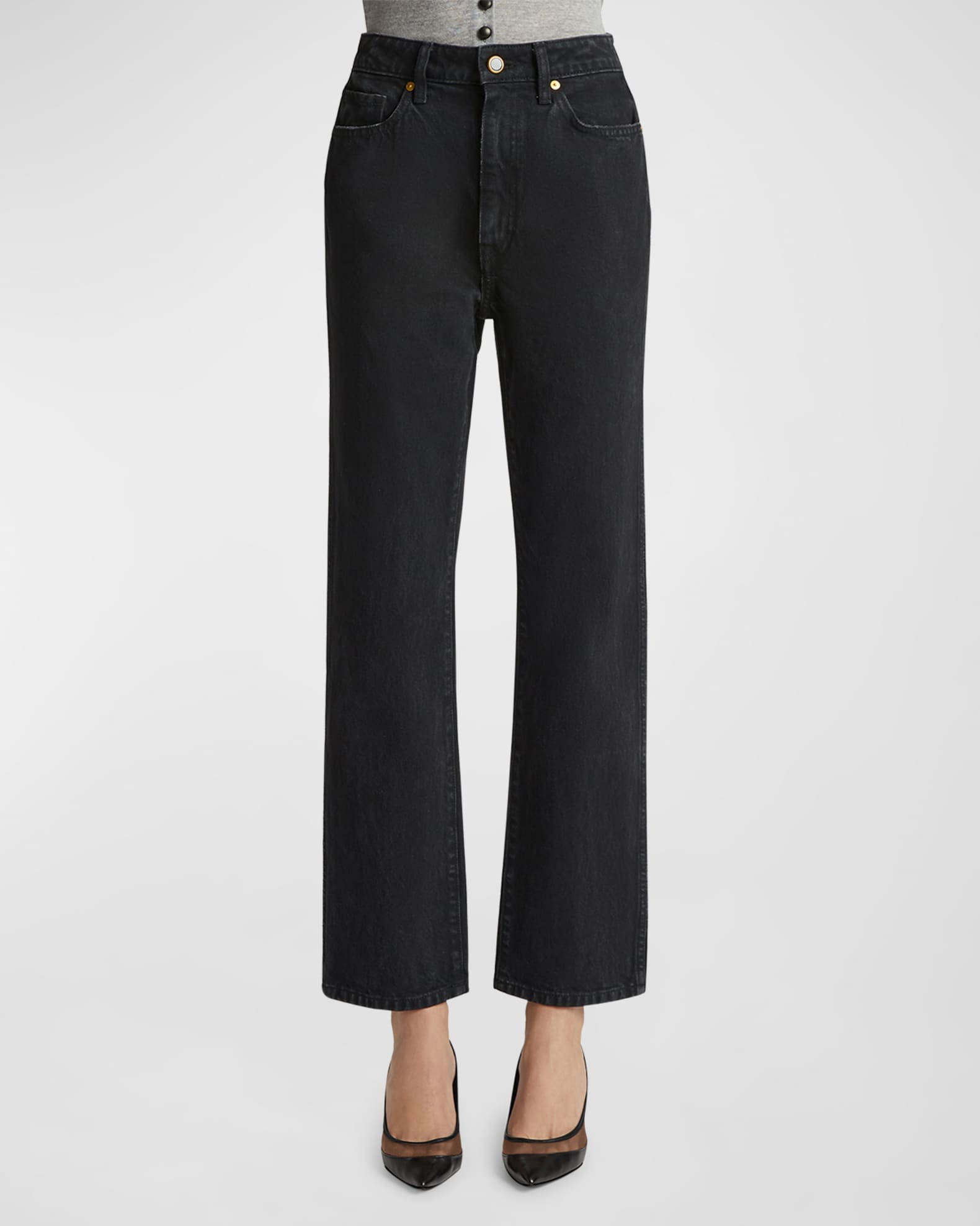 Khaite Abigail High-Rise Straight-Leg Ankle Jeans | Neiman Marcus