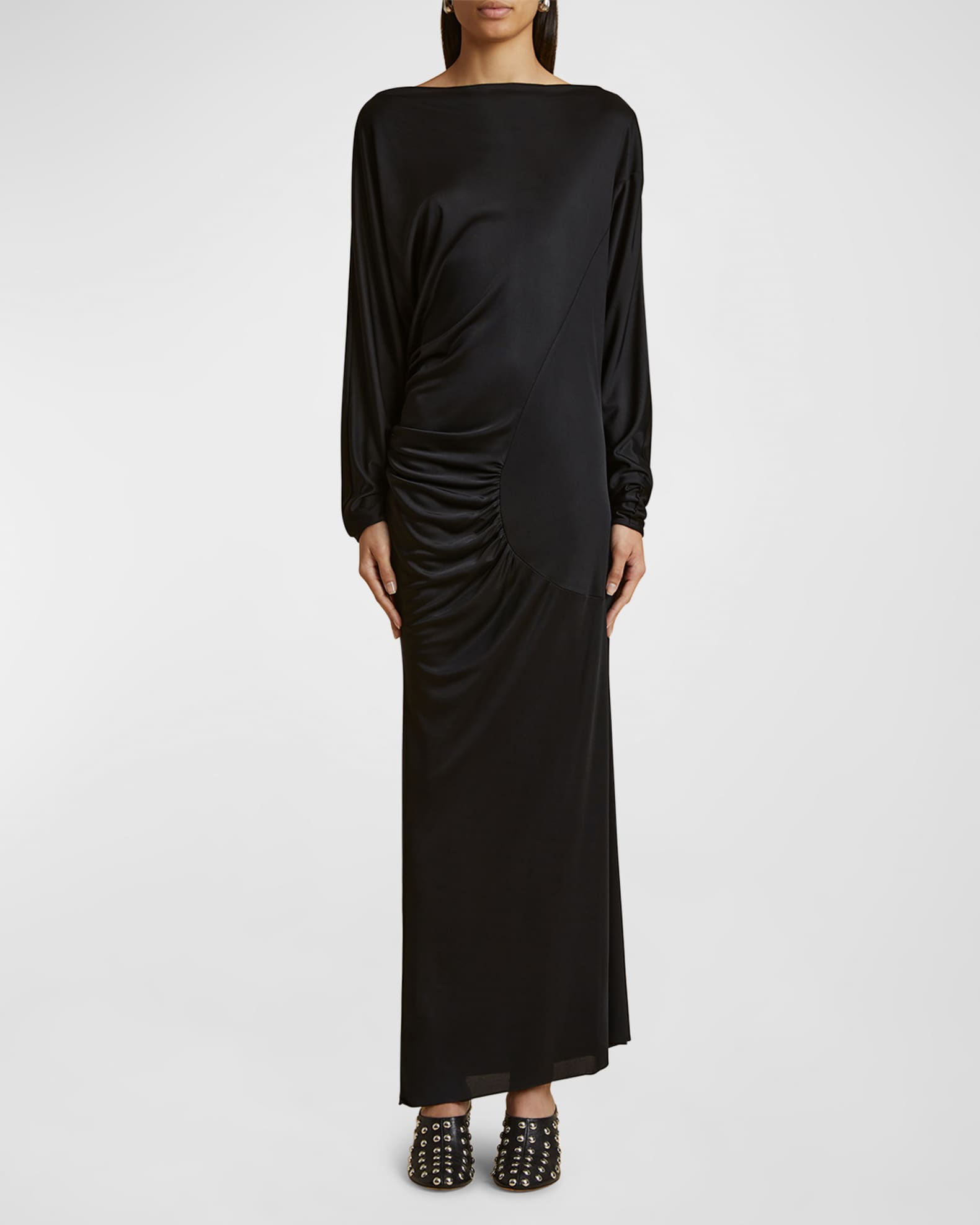 Khaite Oron Long-Sleeve Asymmetric Gathered Maxi Dress | Neiman Marcus