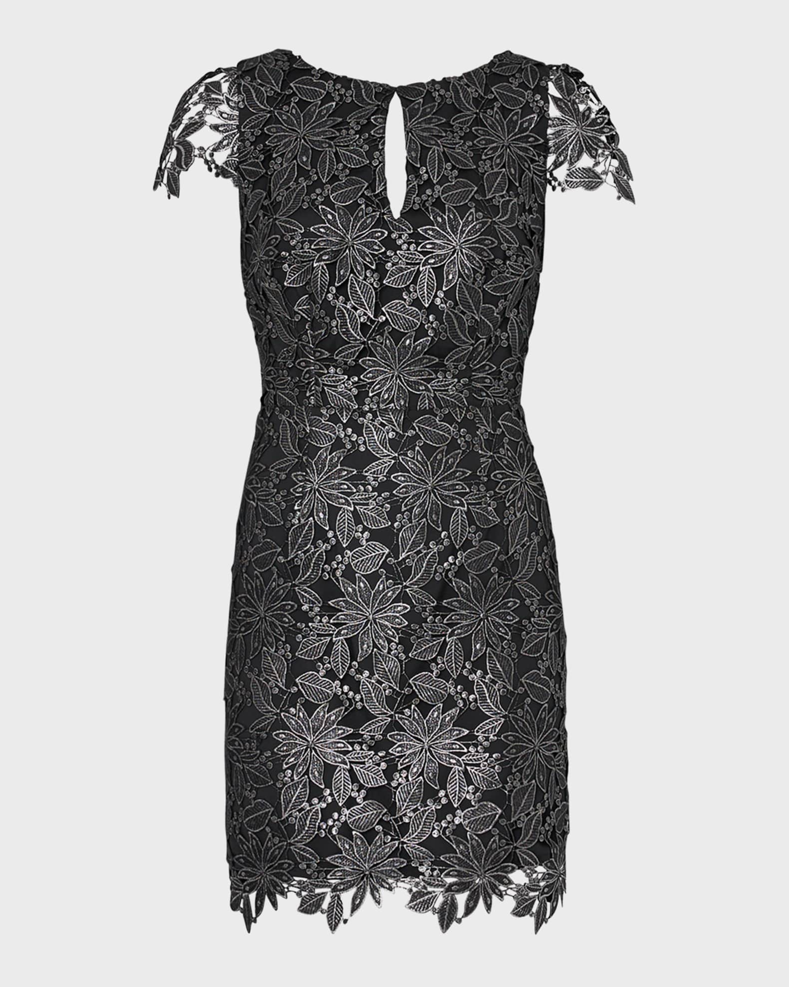 Milly Shayna Cutout Metallic Floral Lace Mini Dress | Neiman Marcus