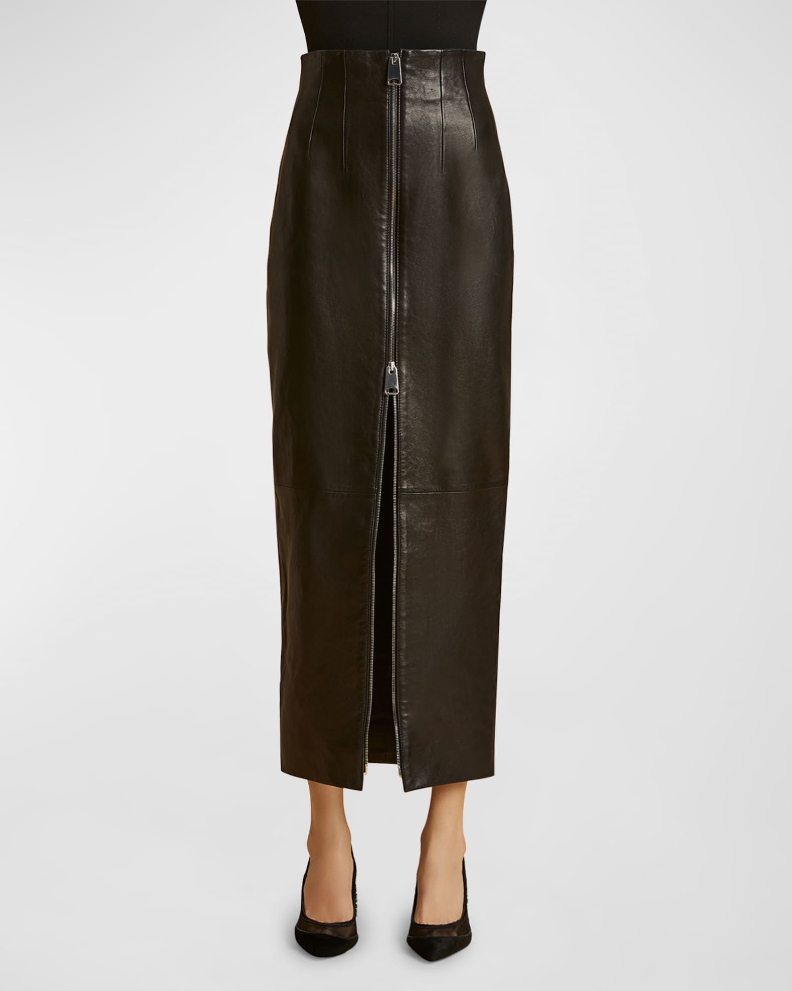 Khaite Ruddy Zip-Front Leather Maxi Skirt | Neiman Marcus