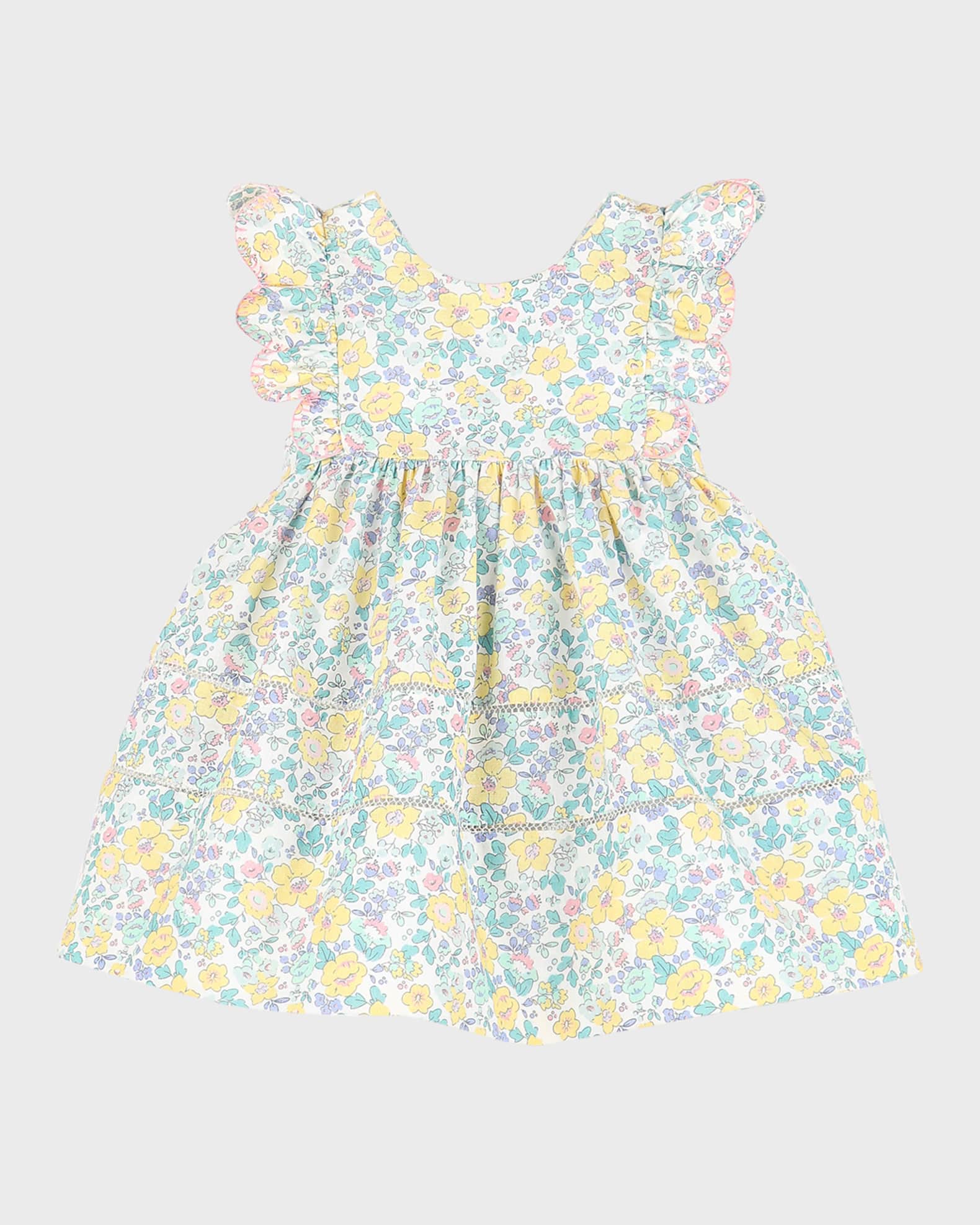 Luli & Me Girl's Floral Smocked Ruffled Cotton Dress, Size 4-6