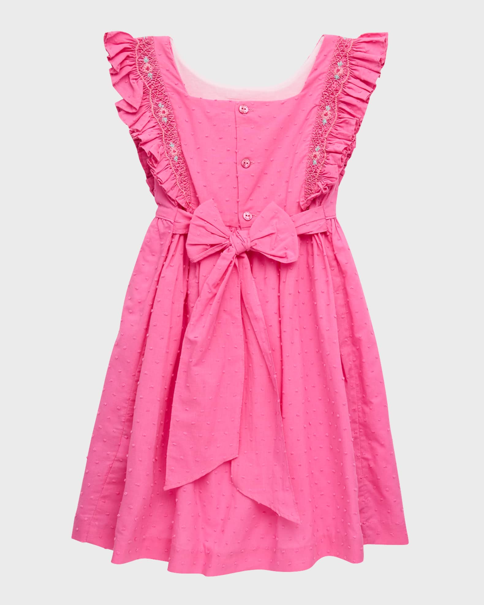 Luli & Me Girls Blue Smocked Dress - Sash Ties in Back main image 1