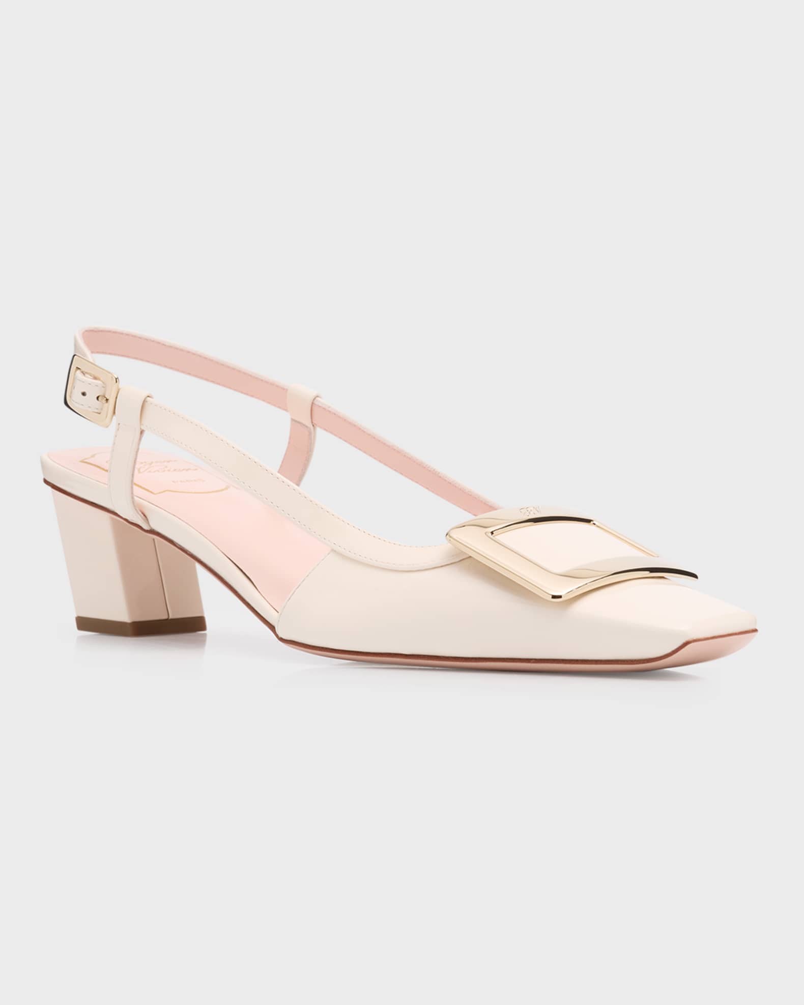 Roger Vivier Belle Vivier Leather Buckle Slingback Pumps