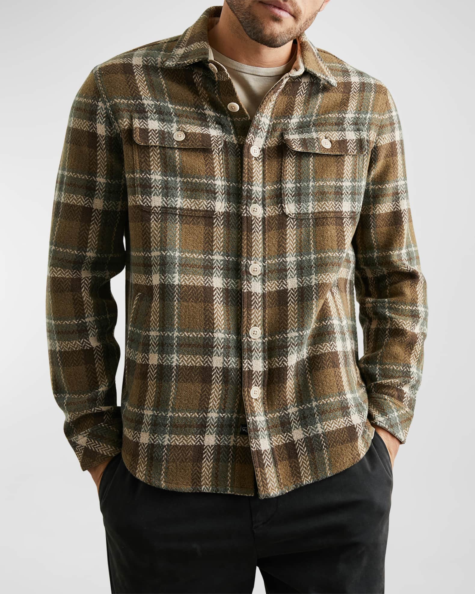 Rails Men's Berkshire Herringbone Plaid Overshirt Neiman Marcus