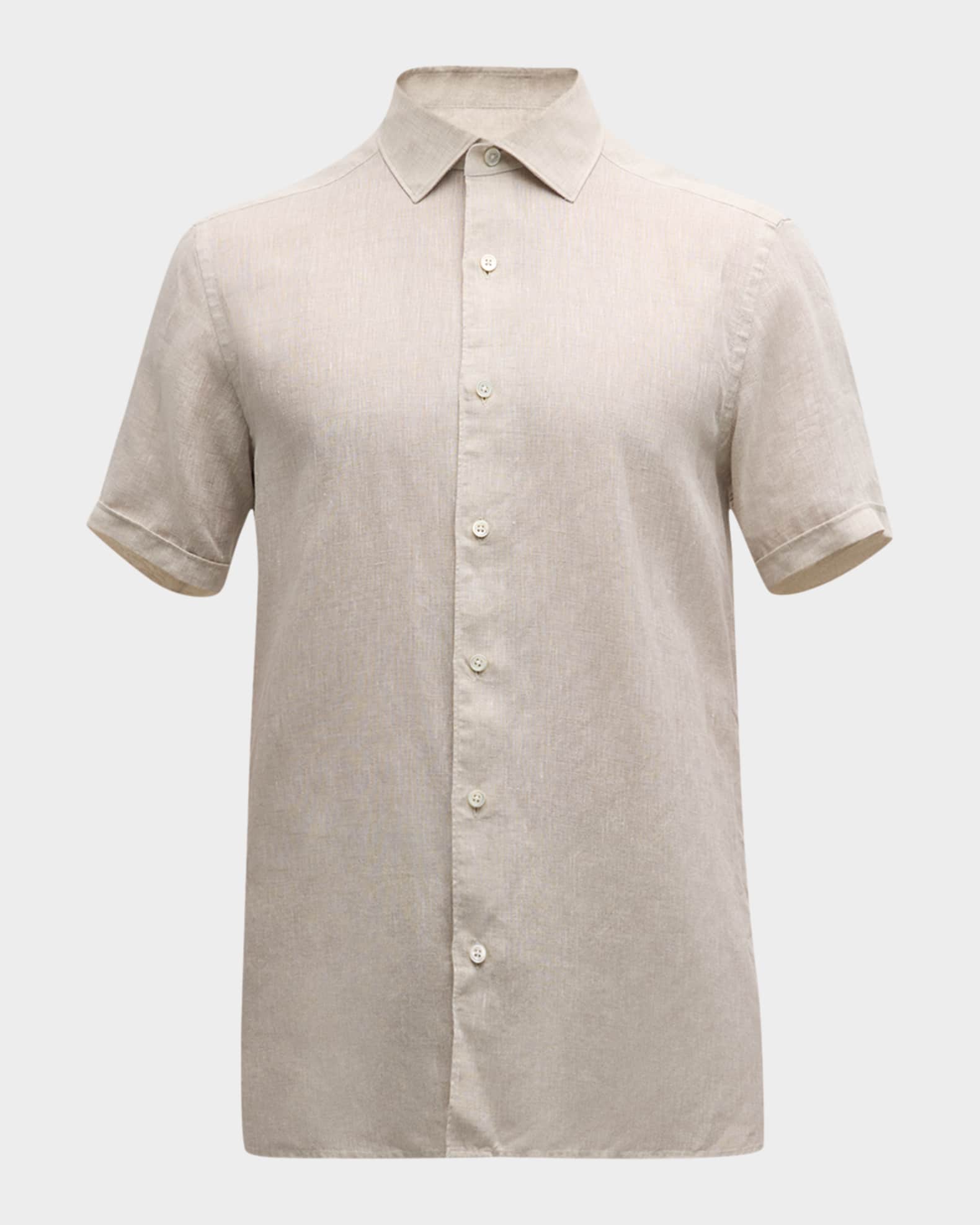 Ralph Lauren Check Pattern Gingham Check Short-Sleeve Linen Button-Down Shirt, Men's Size L (approx.) linen Blue type light blue Vintage Second Hand main image 0