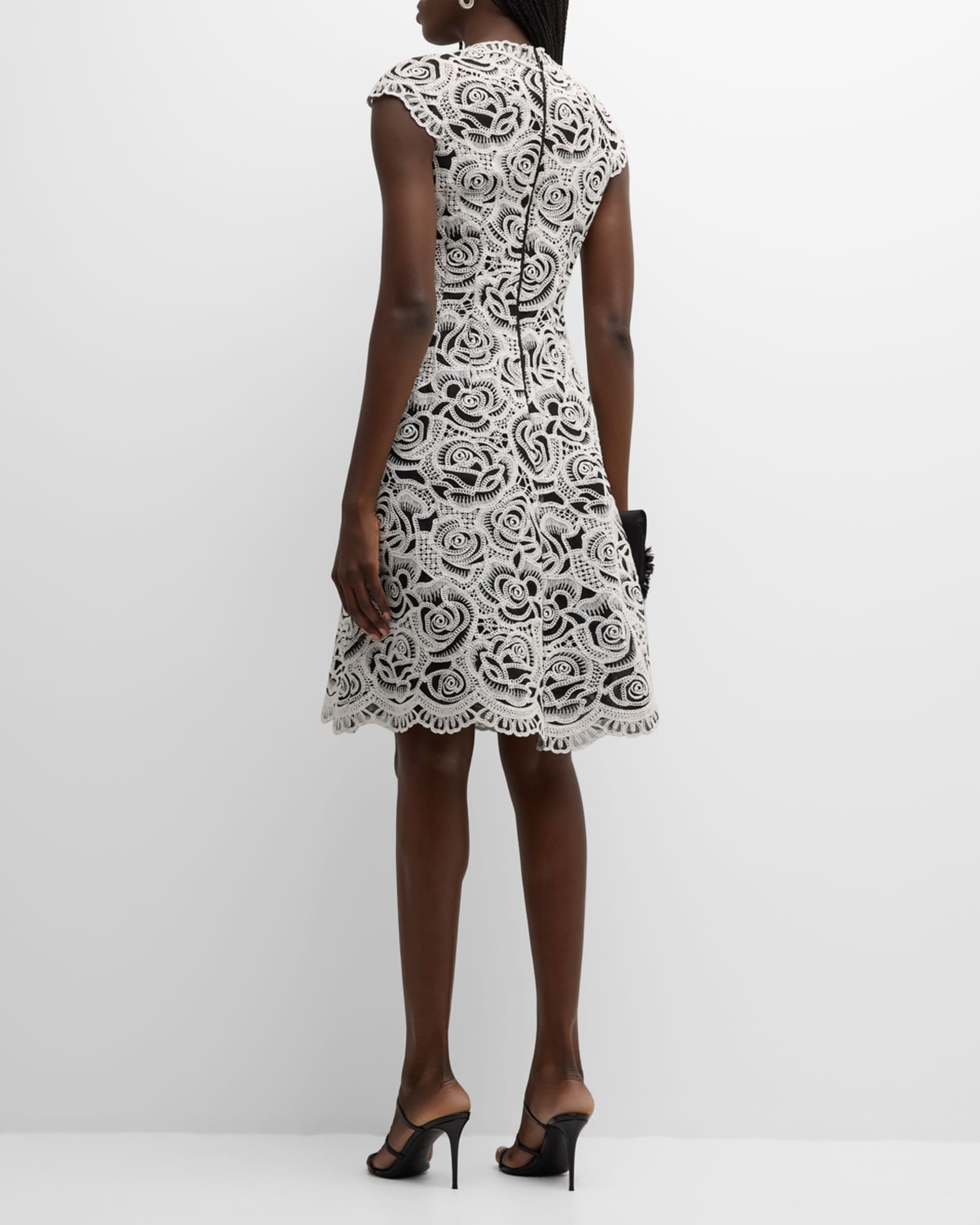 Rickie Freeman for Teri Jon Cap-Sleeve Floral Lace Midi Dress | Neiman ...