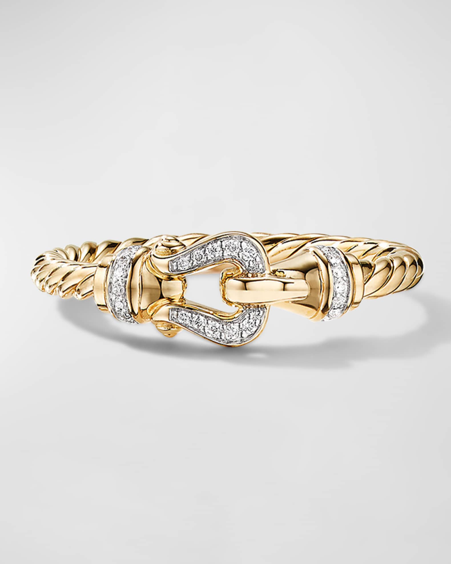 Petite Buckle Ring with Diamonds in 18K Gold, 2mm, Size 9.5 1