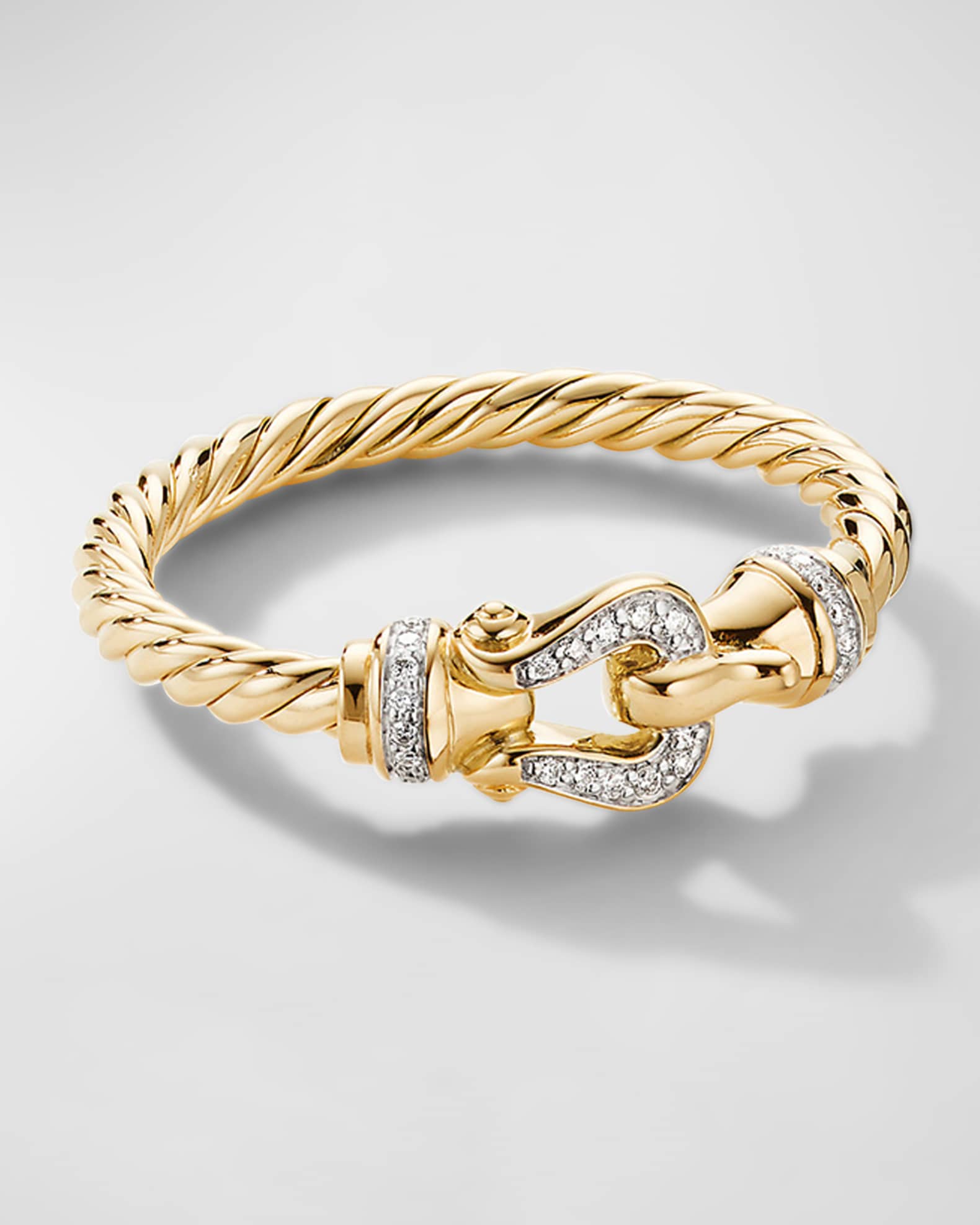 Petite Buckle Ring with Diamonds in 18K Gold, 2mm, Size 9.5 0
