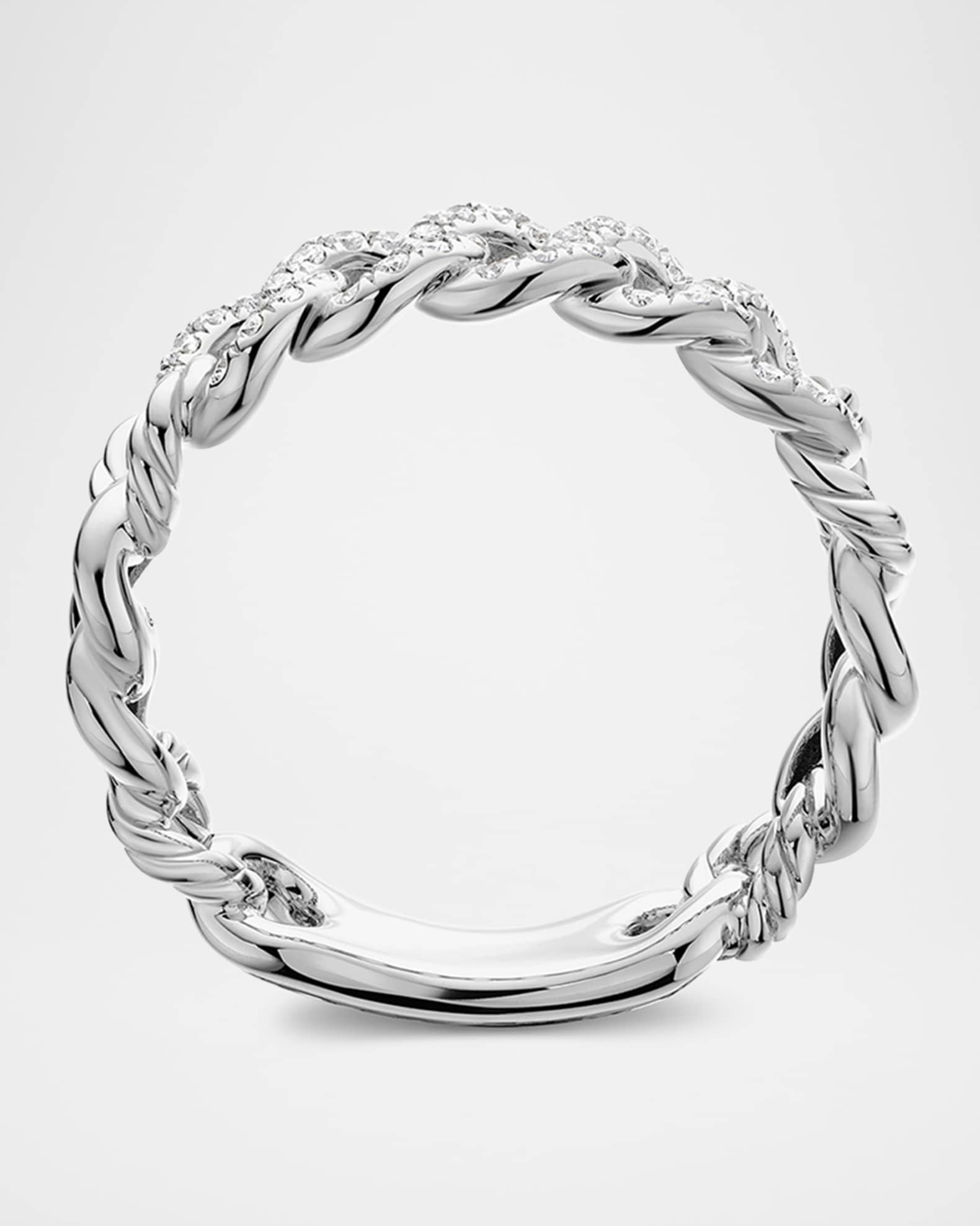 Belmont Curb Link Band Ring with Diamonds in Silver Neiman Marcus