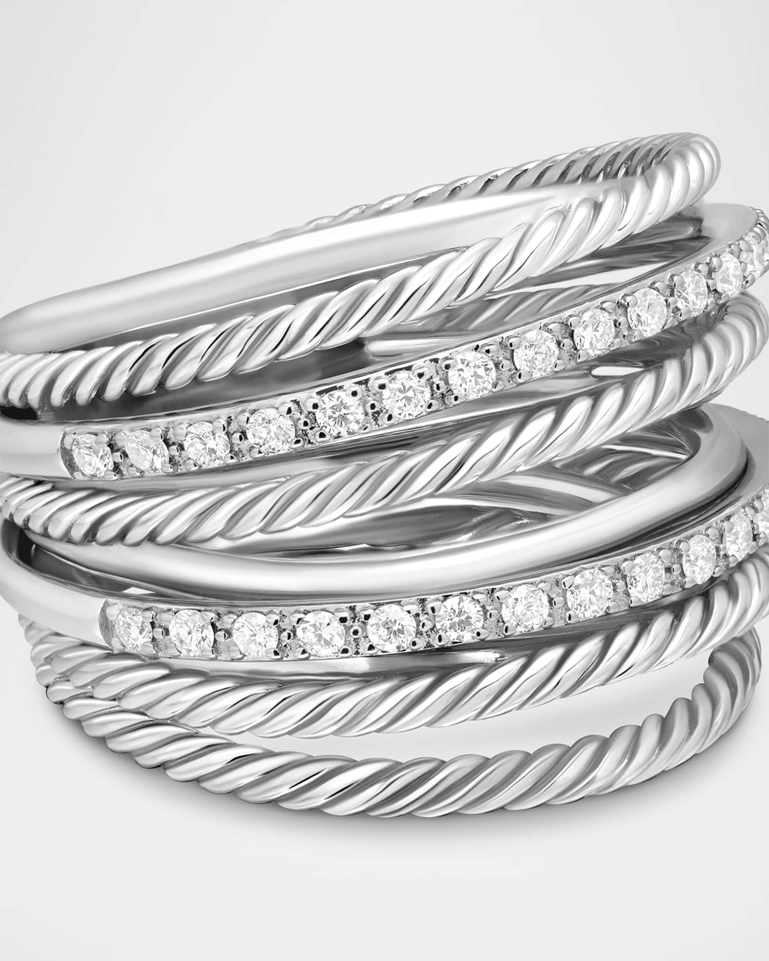贈り物に＊DAVID YURMAN Crossover Wide Ring with Diamonds David Yurman Crossover Ring with Diamonds in Silver, 17.8mm