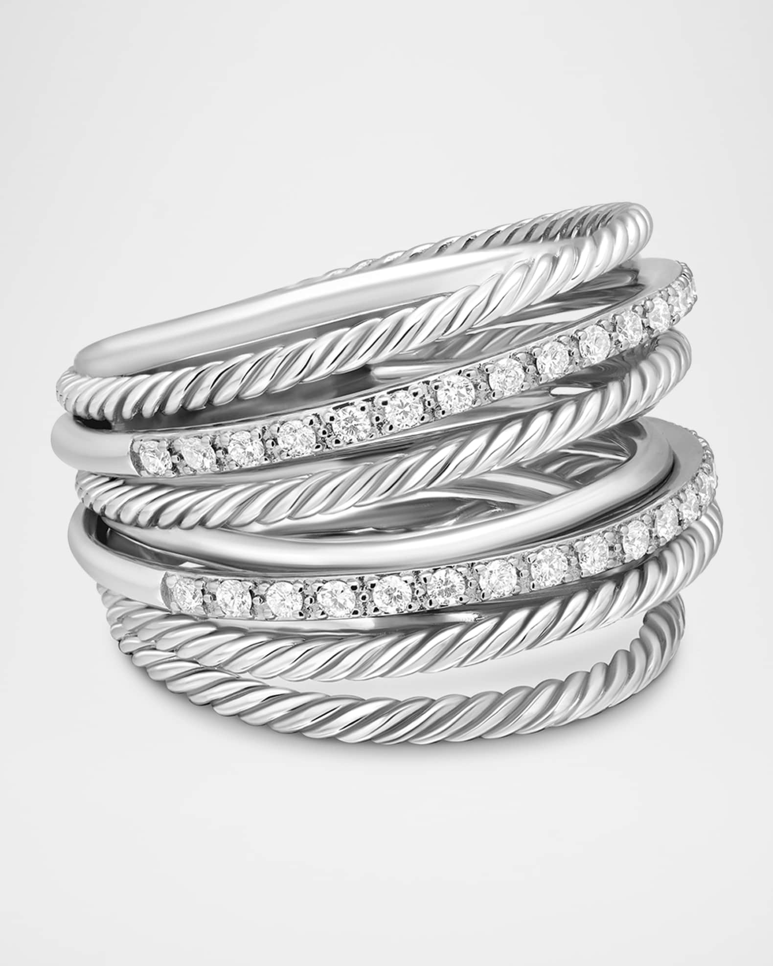Crossover Ring with Diamonds in Silver, 17.8mm, Size 10 0