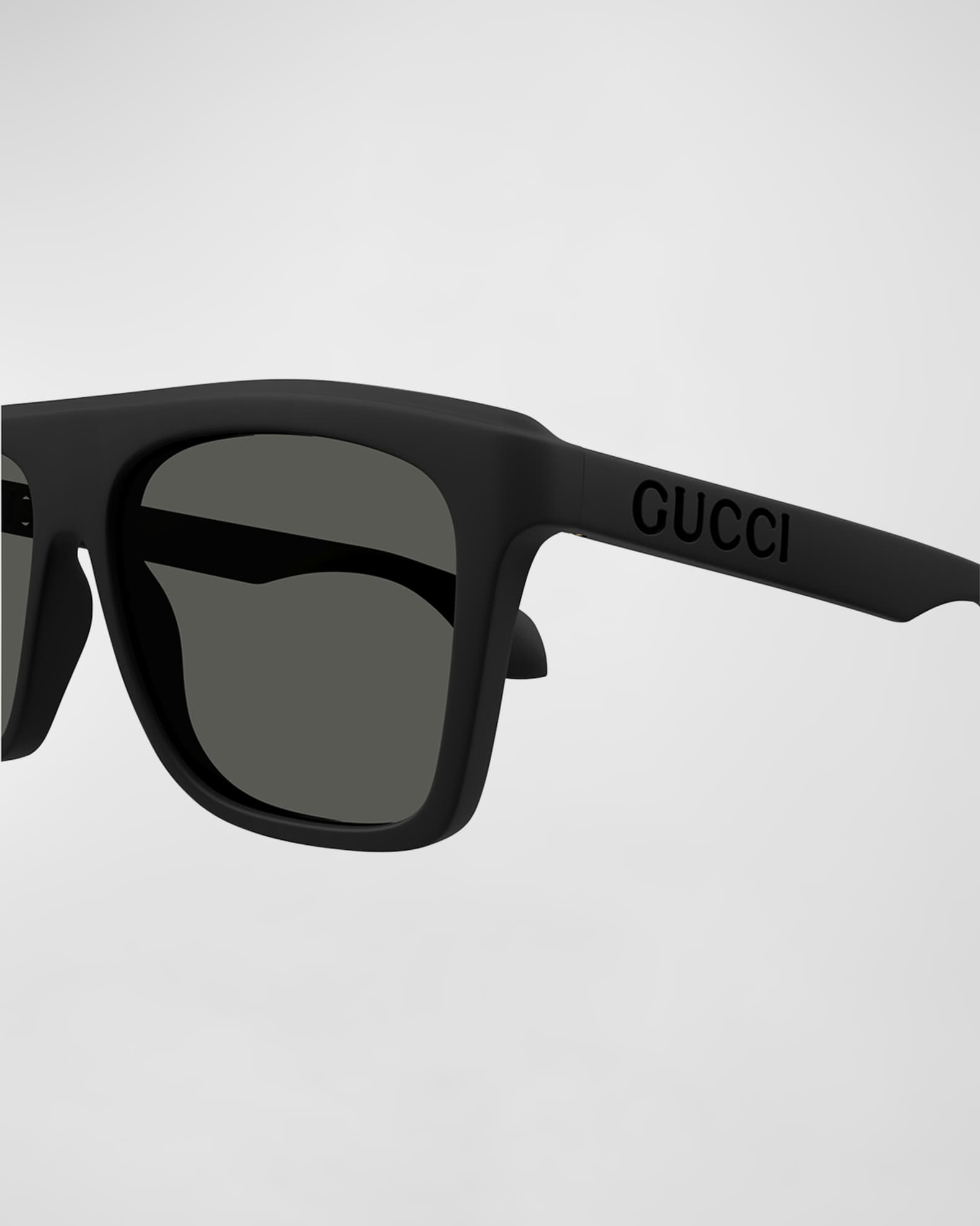 Gucci Men s Logo Cutout Acetate Rectangle Sunglasses Neiman Marcus