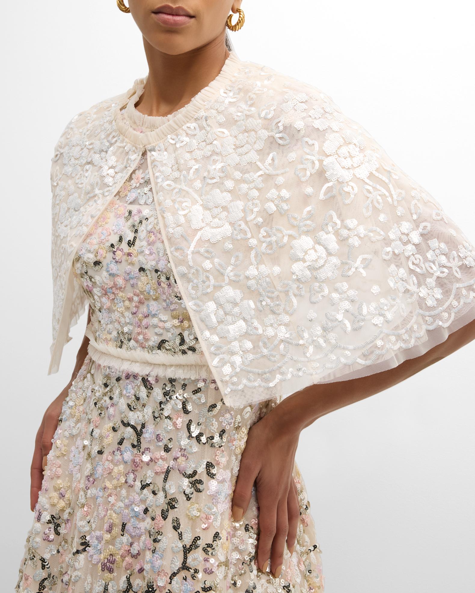 Needle & Thread Regal Rose Floral Sequin Tulle Cape | Neiman Marcus