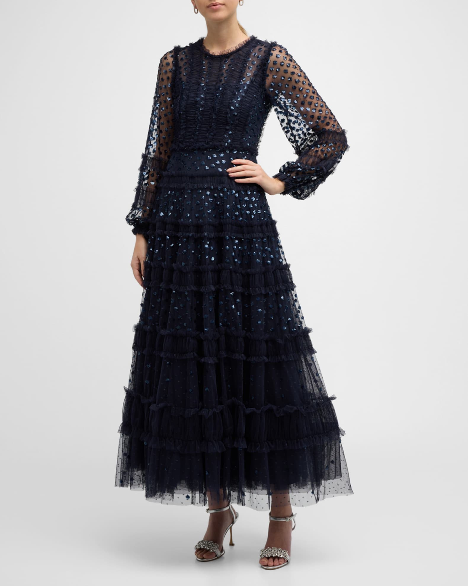 Freeman layered chiffon & sequin gown discount