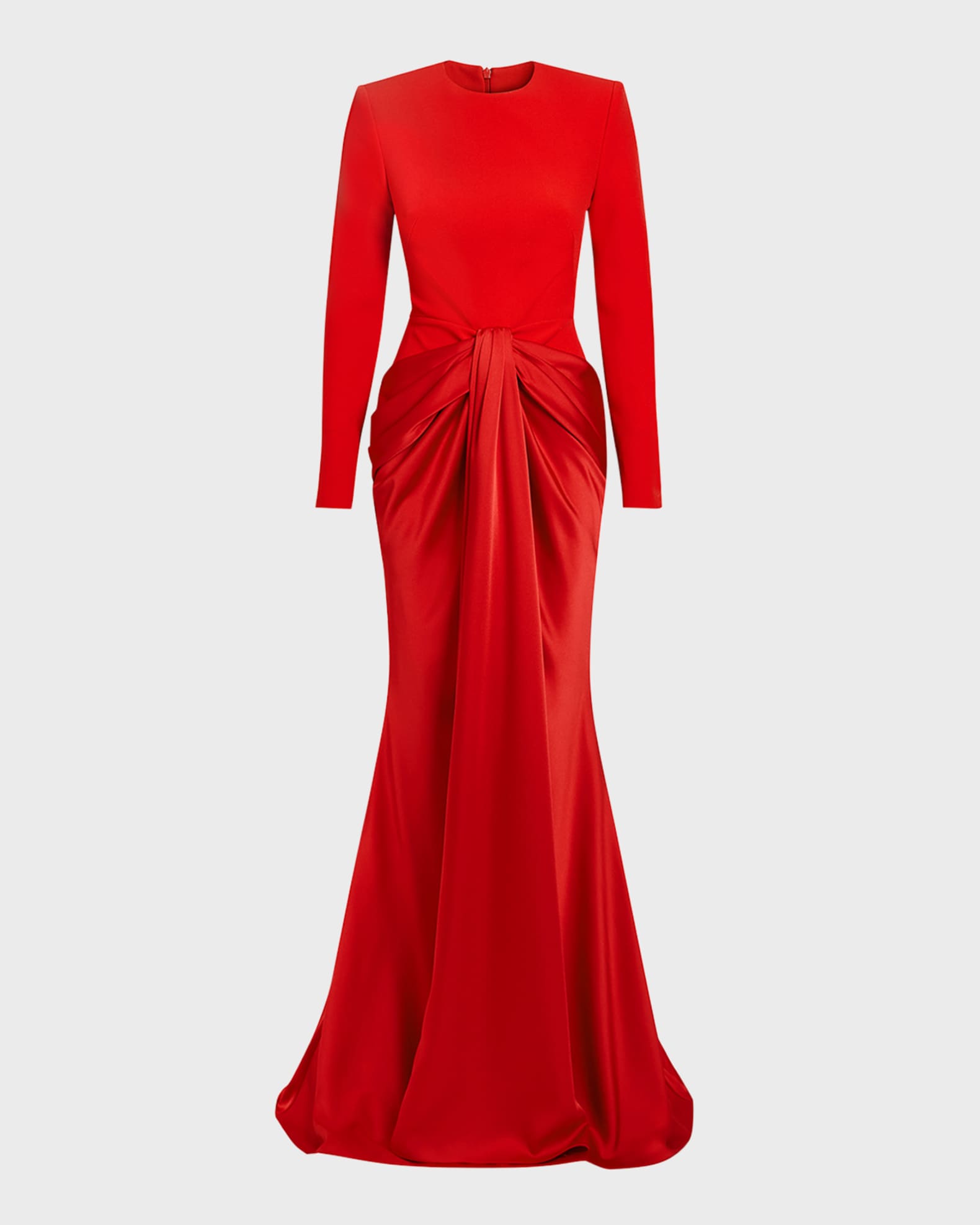 Safiyaa Naira Draped Satin-Skirt Long-Sleeve Gown | Neiman Marcus
