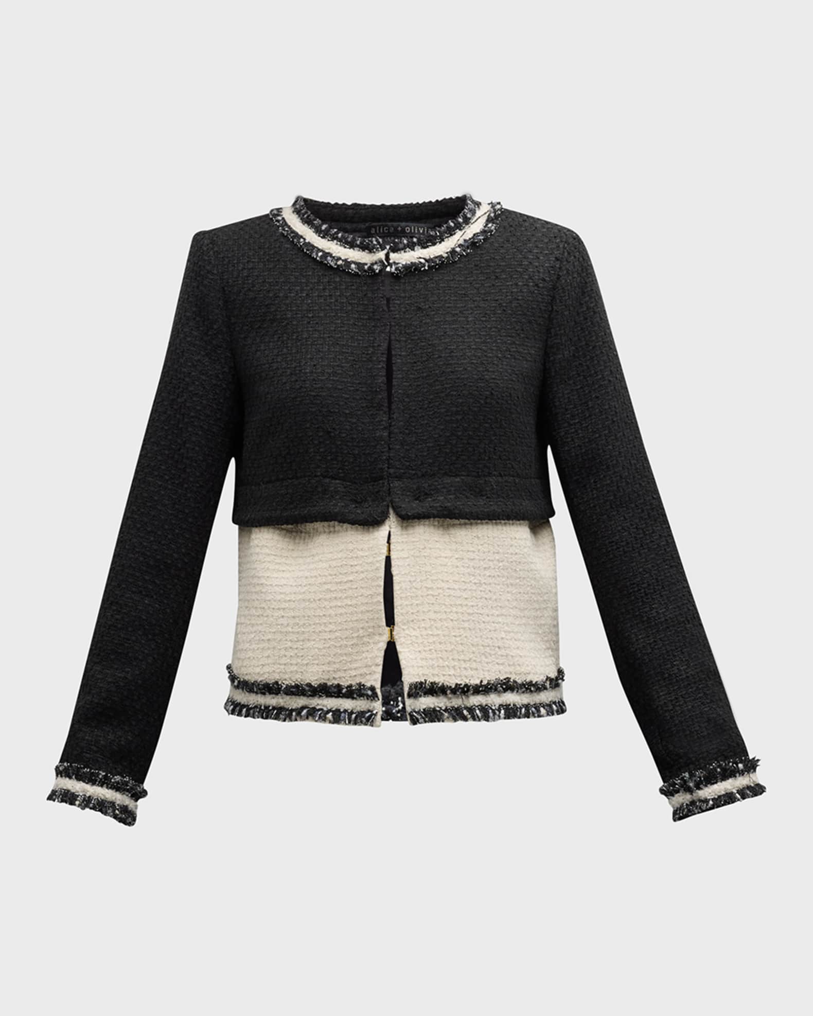 Raw edge tweed jacket top