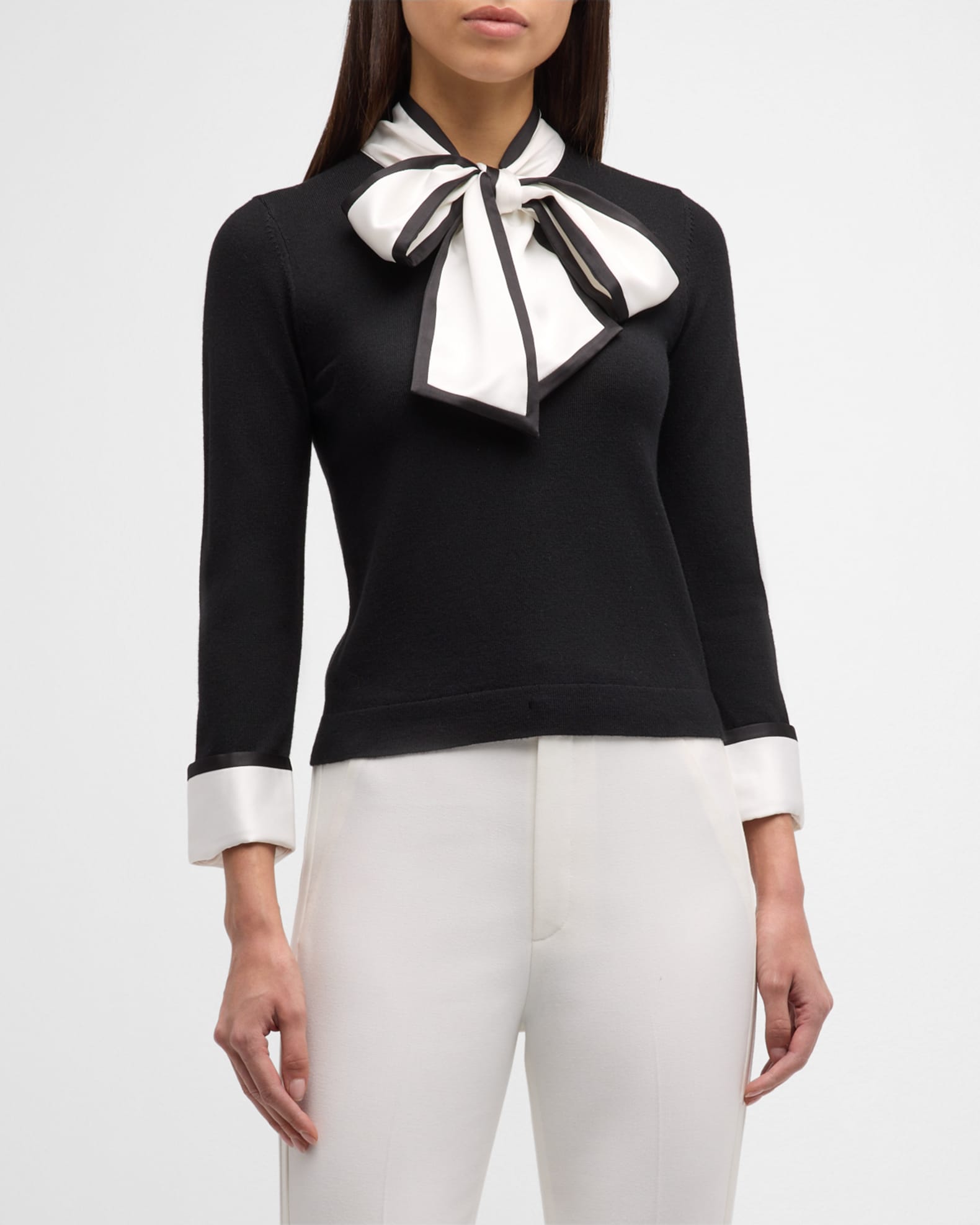 Justina Combo Tie-Neck Pullover  1