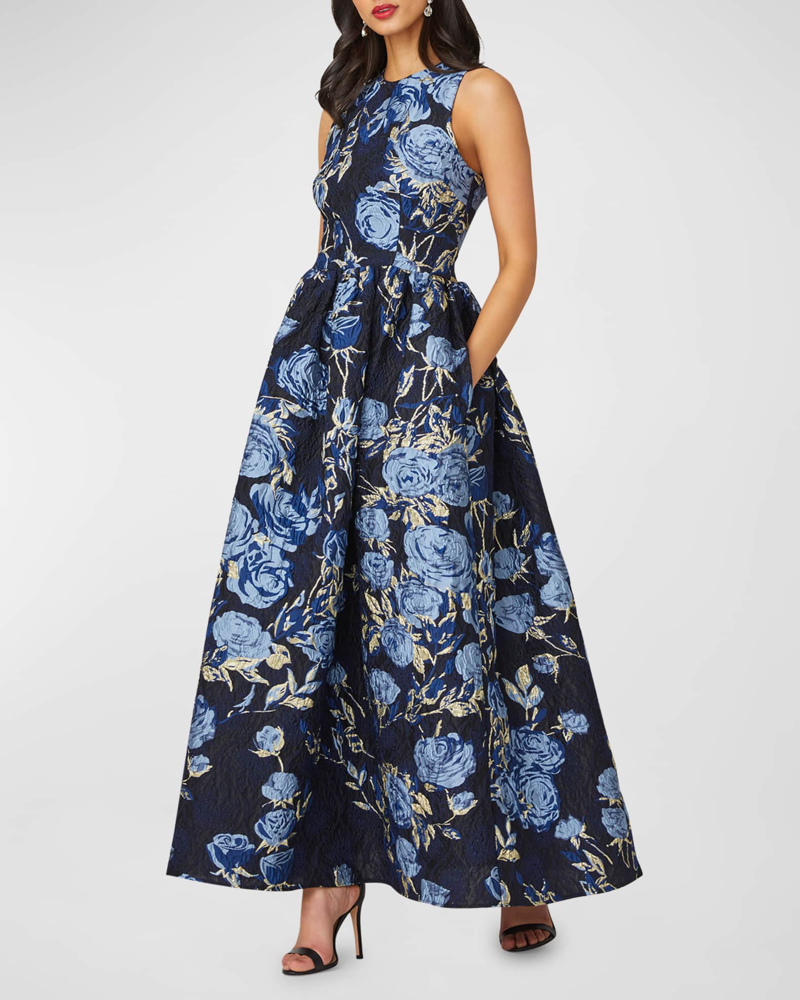 Serra Sleeveless A Line Floral Jacquard Gown