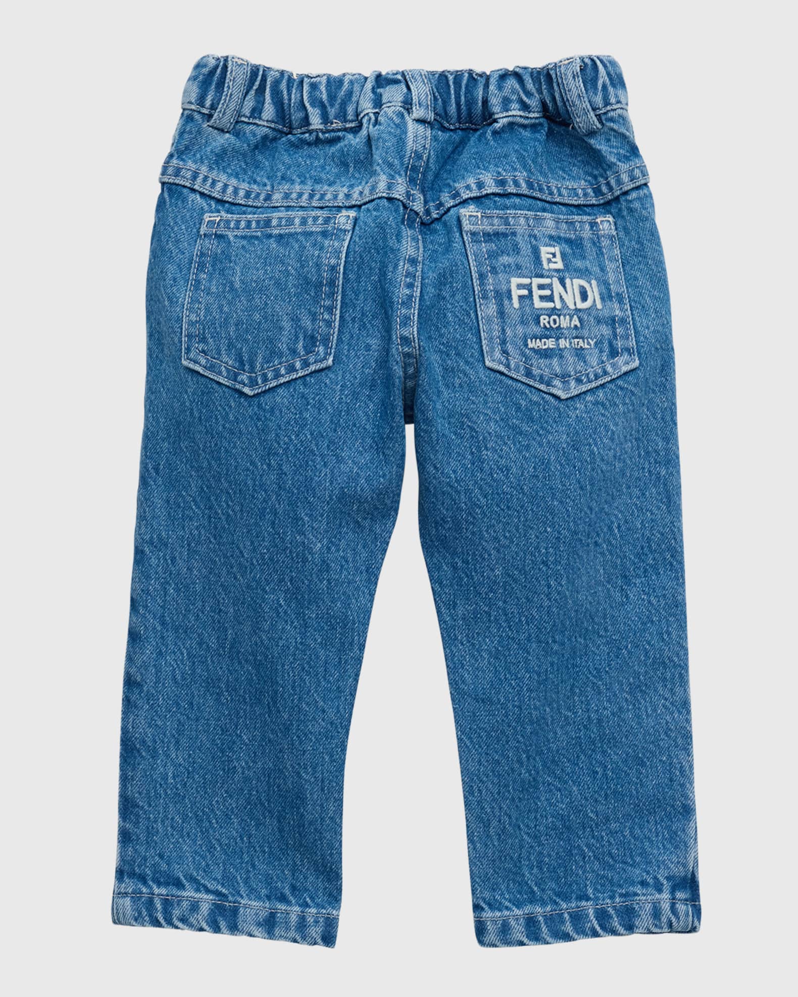 Fendi Boy's Denim Jeans with Back FF Logo Patch, Size 6M-24M
