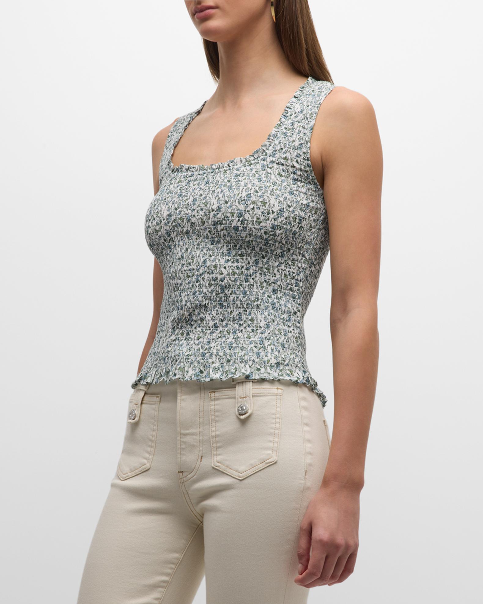 Veronica Beard Needham Floral Smocked Tank Top | Neiman Marcus