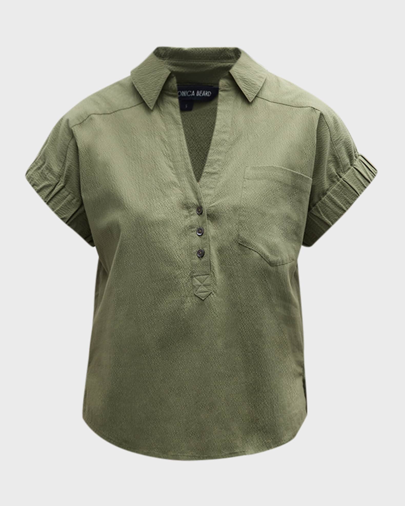 Veronica Beard Almera V-Neck Short-Sleeve Top