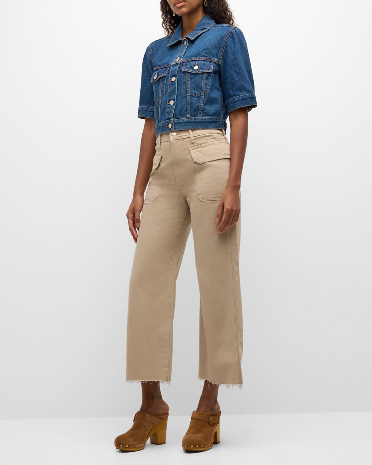Veronica Beard Raina Short Sleeve Denim Jacket Neiman Marcus